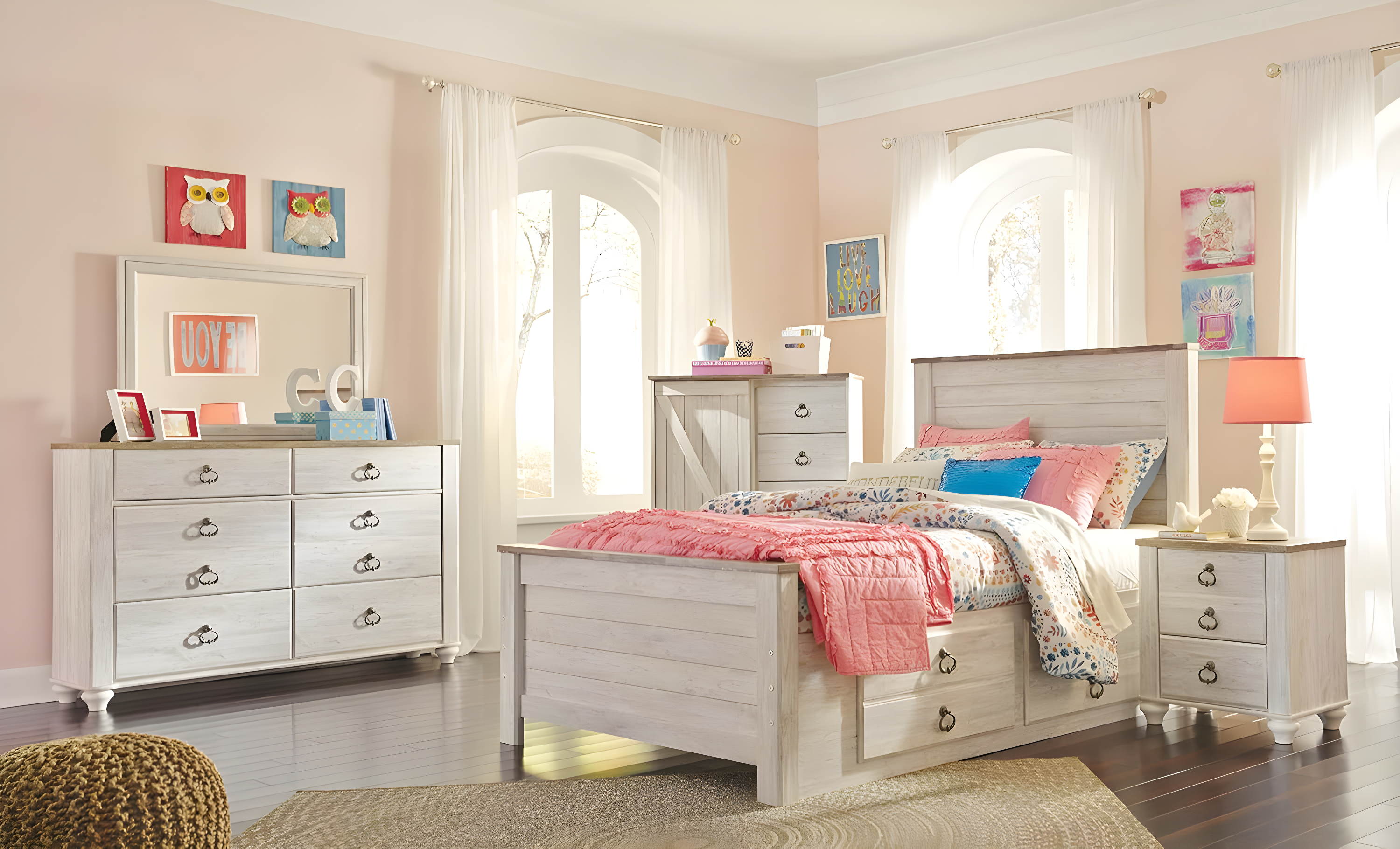 Signature Design by Ashley Casual Willowton Full Panel Headboard  Whitewash