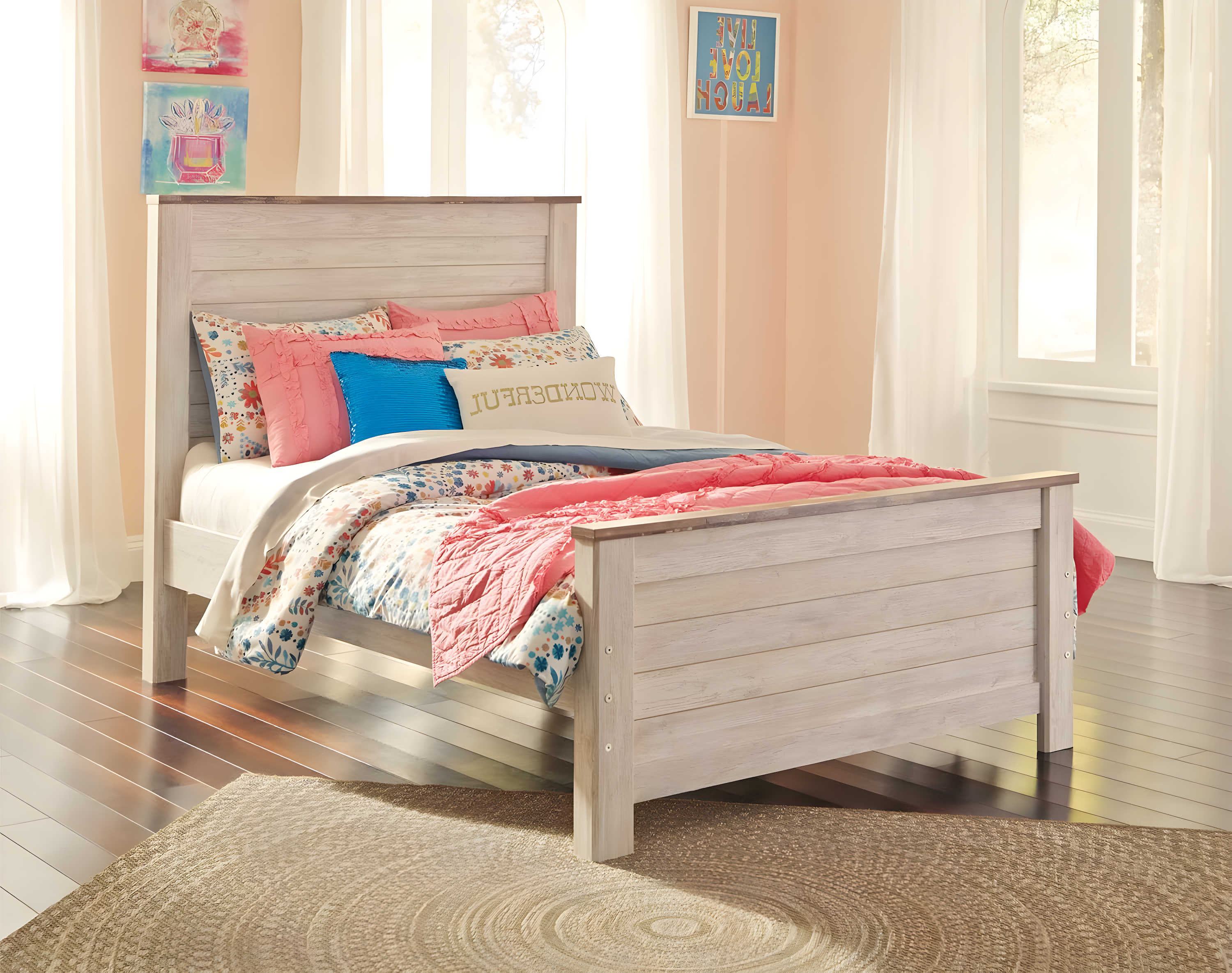 Signature Design by Ashley Casual Willowton Full Panel Headboard  Whitewash
