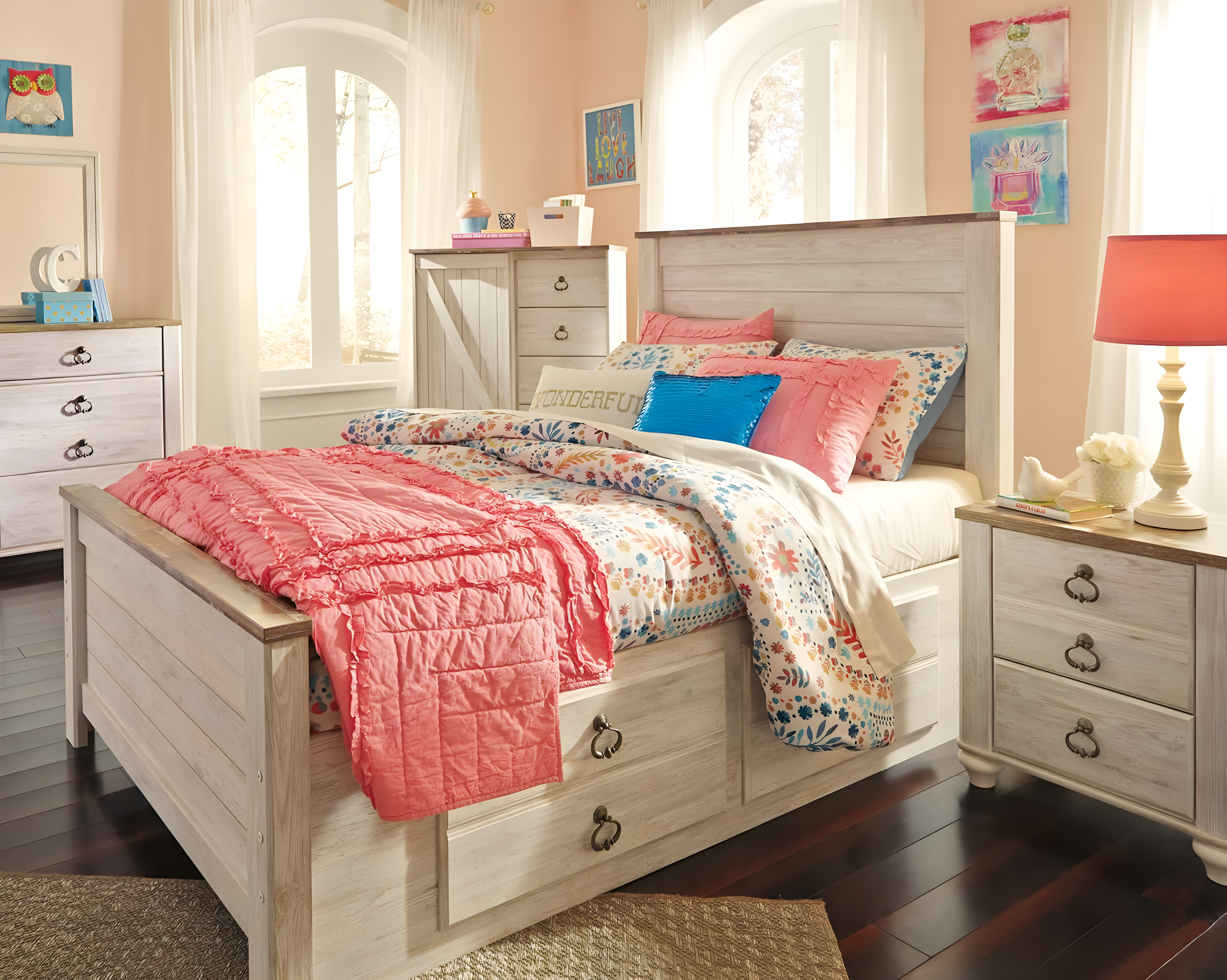 Signature Design by Ashley Casual Willowton Full Panel Headboard  Whitewash