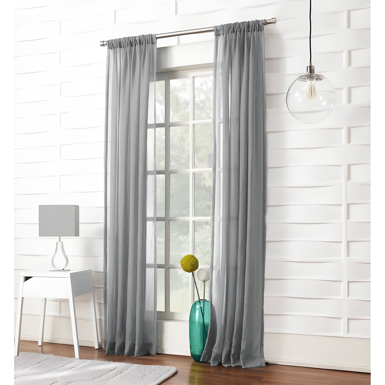 50"x84" No. 918 Sheer Avril Crushed Texture Rod Pocket Curtain Panel Gray: Light Filtering, Machine Washable, Polyester
