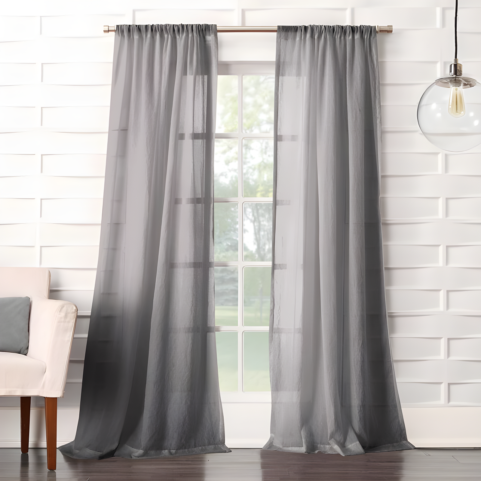 50"x84" No. 918 Sheer Avril Crushed Texture Rod Pocket Curtain Panel Gray: Light Filtering, Machine Washable, Polyester