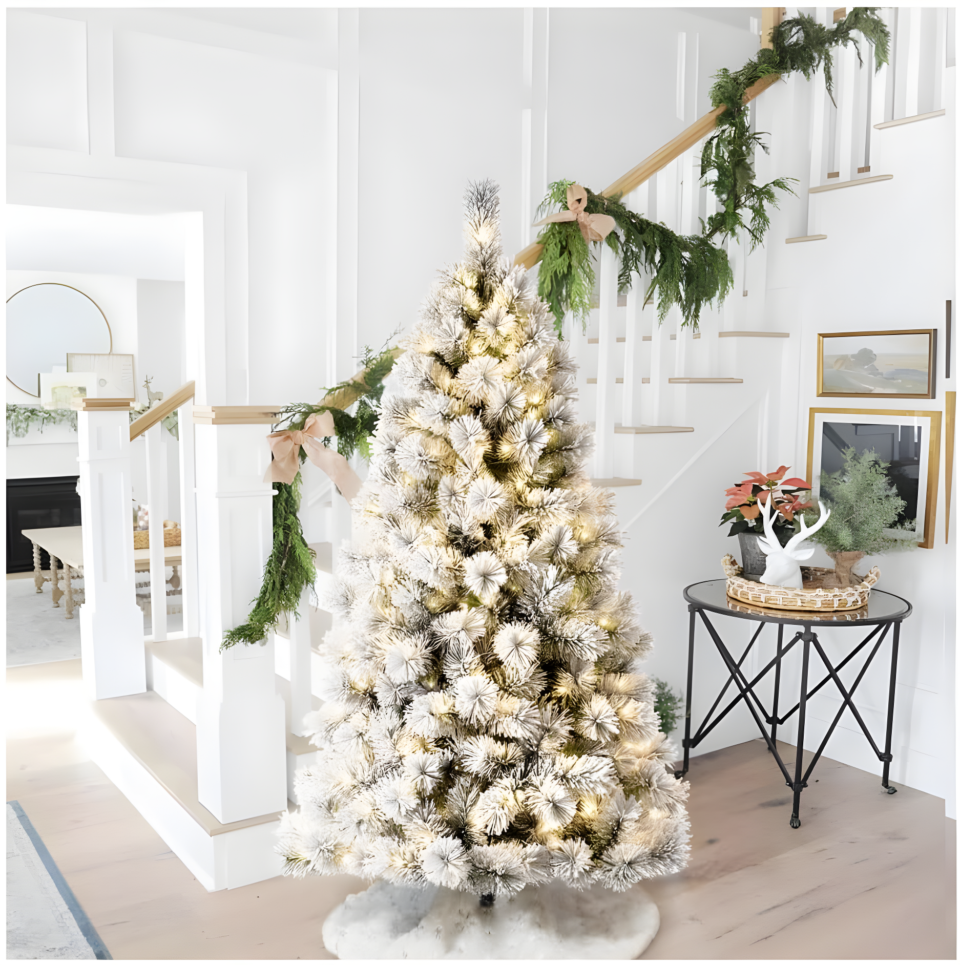 Glitzhome 6ft Pre-Lit Flocked Pencil Pine Artificial Christmas Tree with 300 Warm White Lights