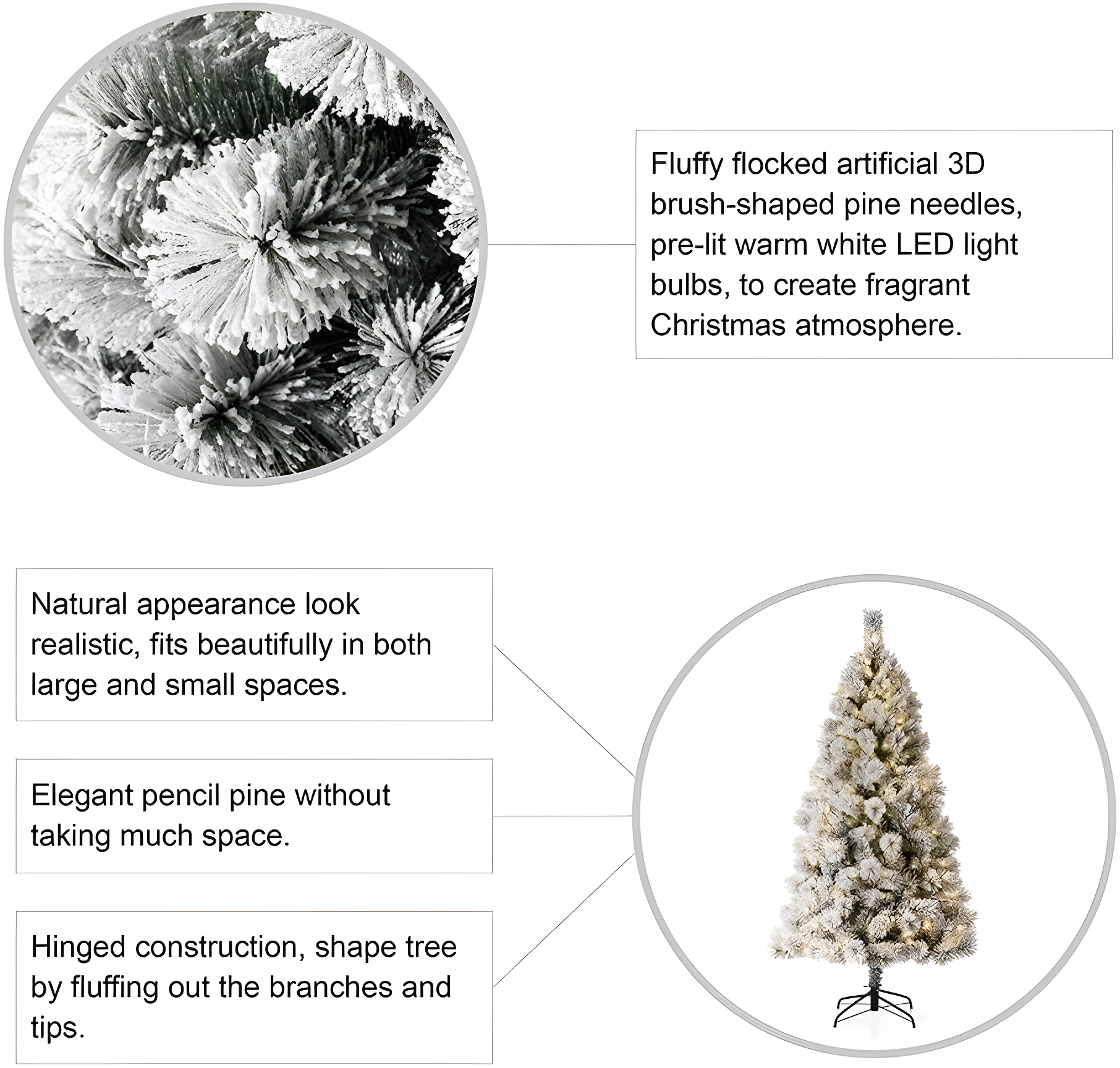 Glitzhome 6ft Pre-Lit Flocked Pencil Pine Artificial Christmas Tree with 300 Warm White Lights