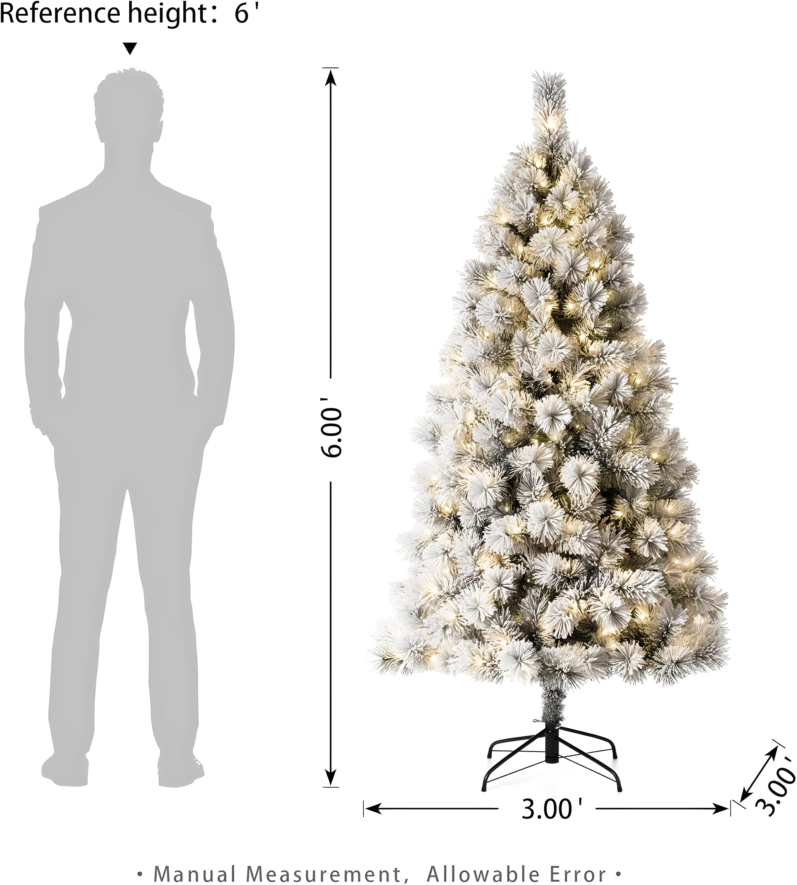 Glitzhome 6ft Pre-Lit Flocked Pencil Pine Artificial Christmas Tree with 300 Warm White Lights
