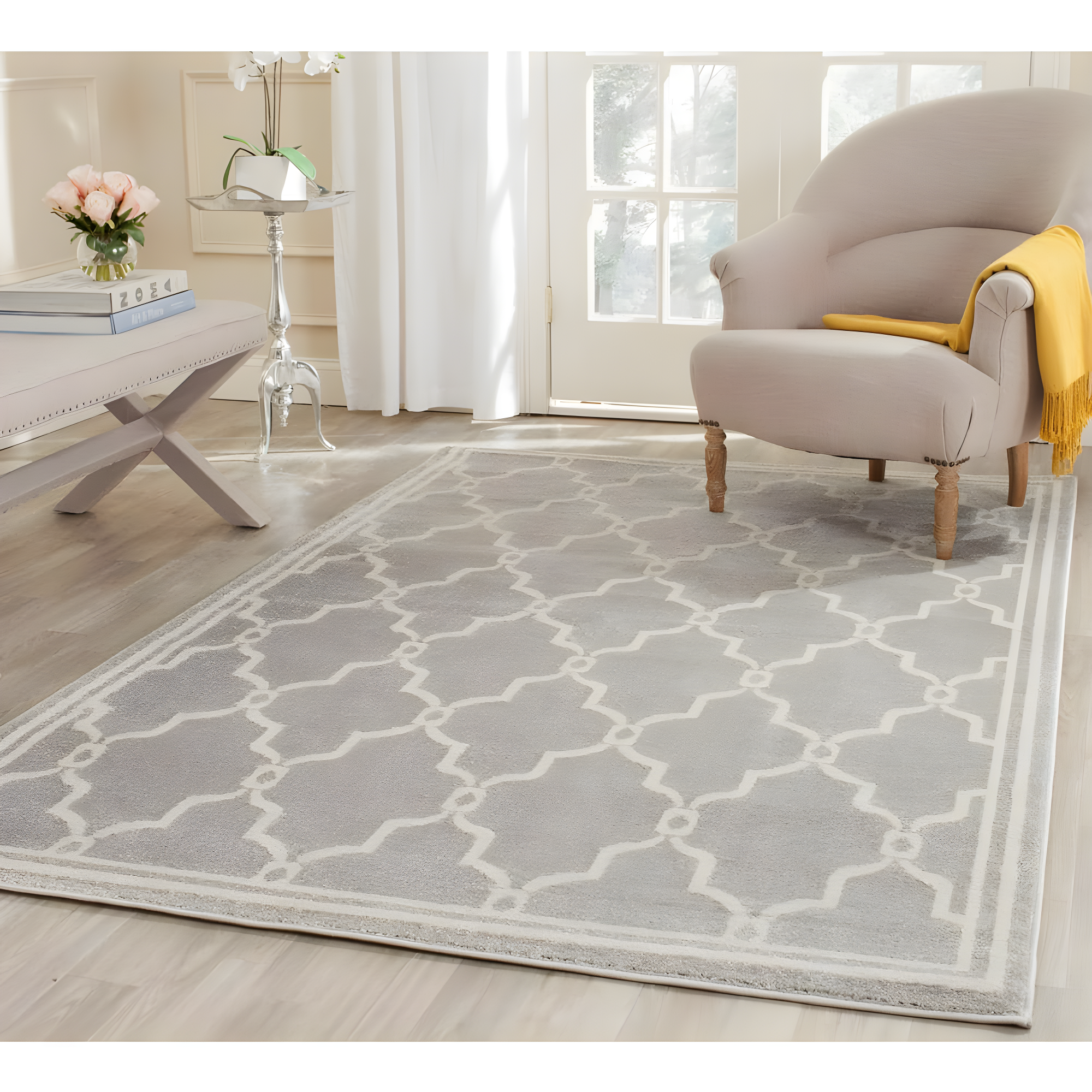 Amherst AMT414 Power Loomed Indoor Area Rug - Light Grey/Ivory - 9'x9' - Safavieh