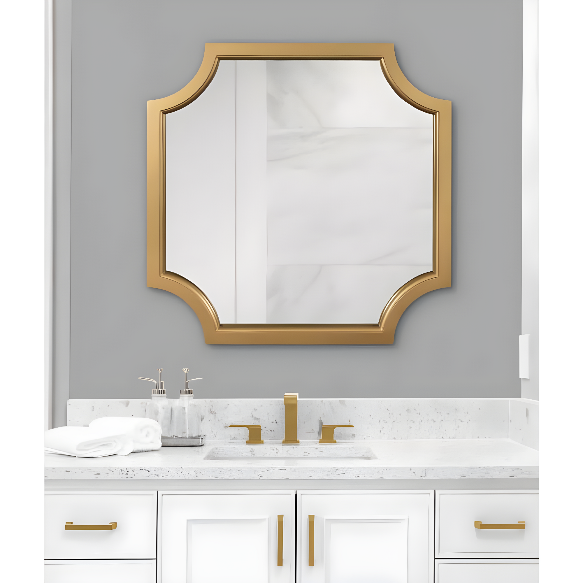 Kate & Laurel All Things Decor 24"x24" Hogan Framed Scallop Wall Mirror Gold: Modern Square No Assembly Required