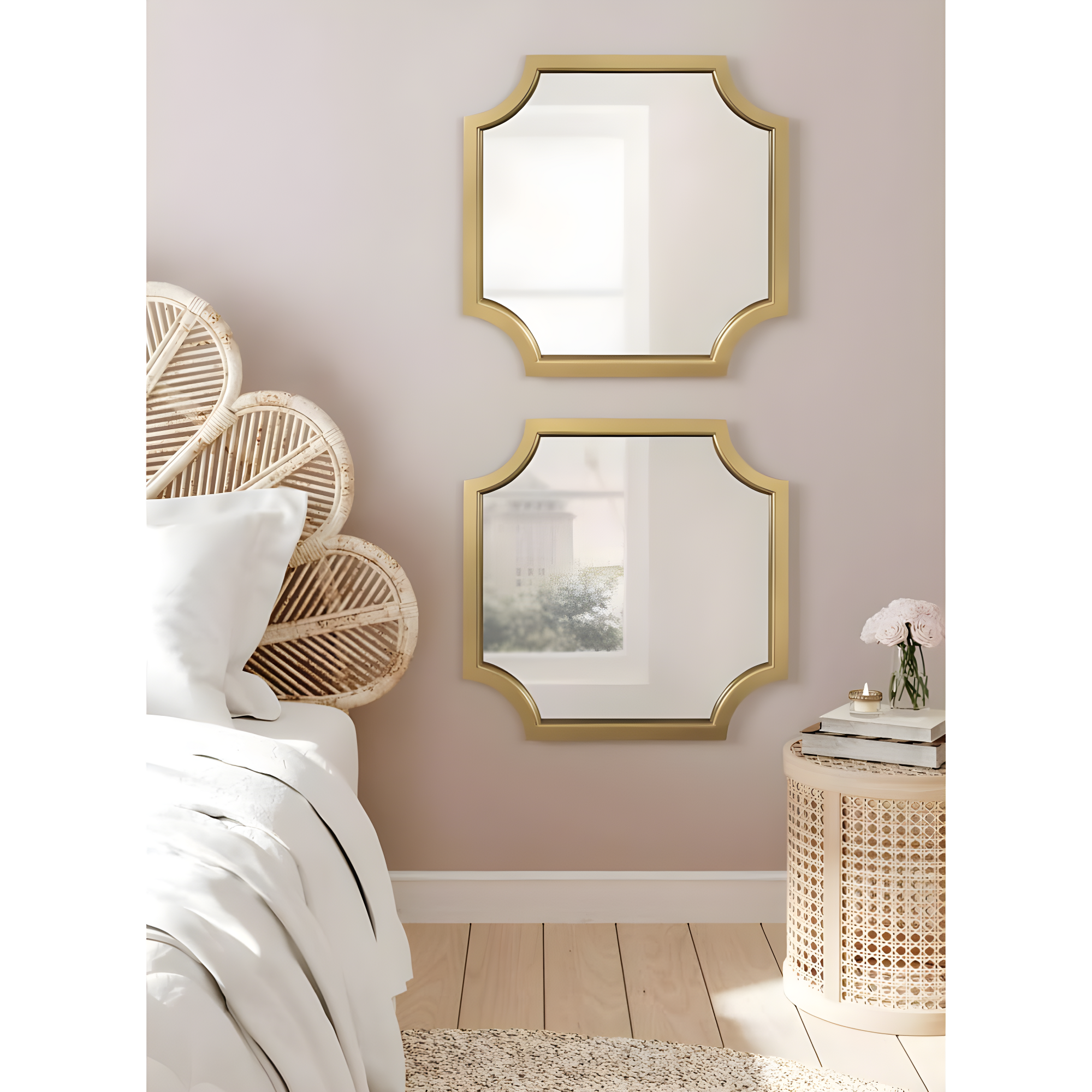 Kate & Laurel All Things Decor 24"x24" Hogan Framed Scallop Wall Mirror Gold: Modern Square No Assembly Required
