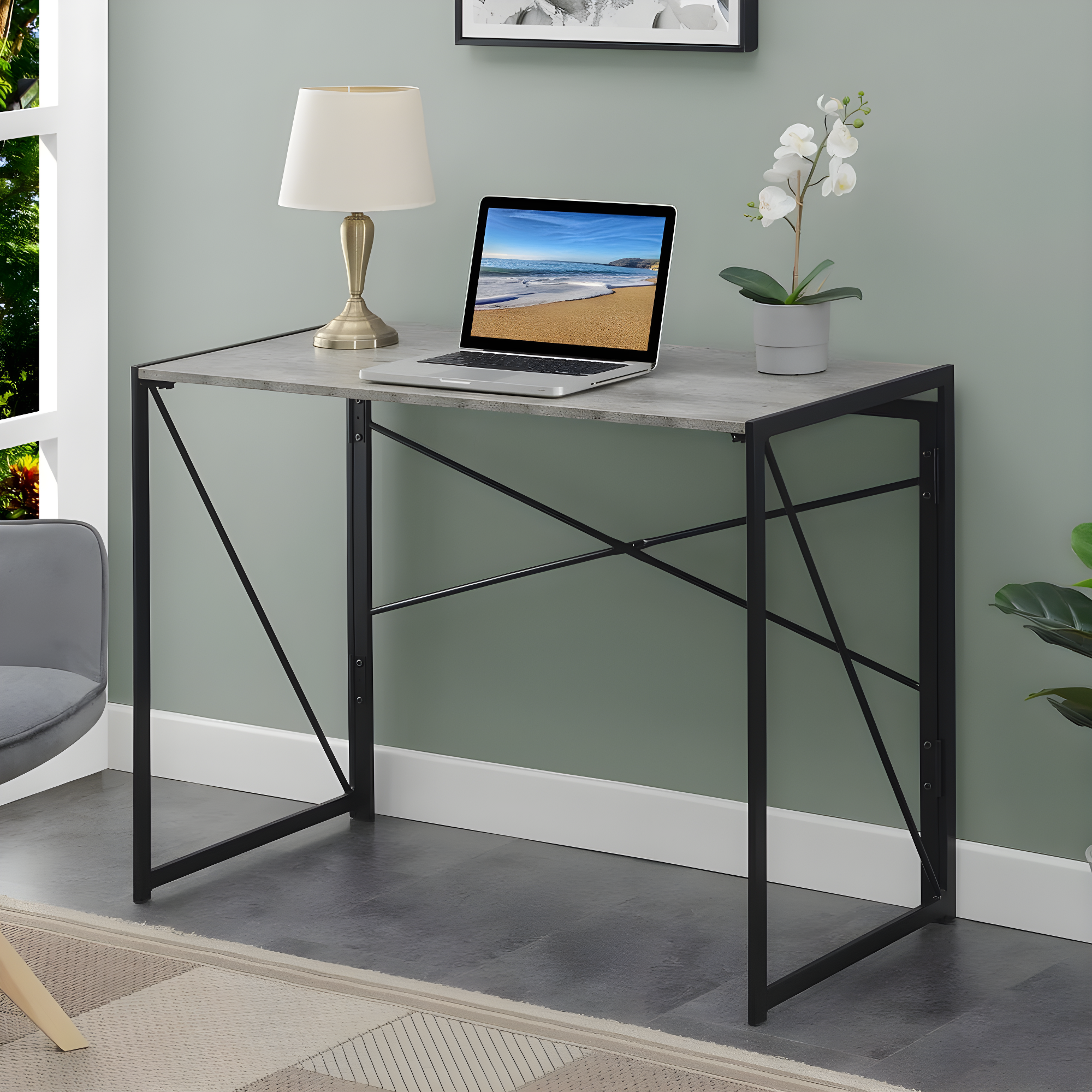 Convenience Concepts 29.50 inches Tall Xtra Folding Desk, Faux Birch/Black, All ages