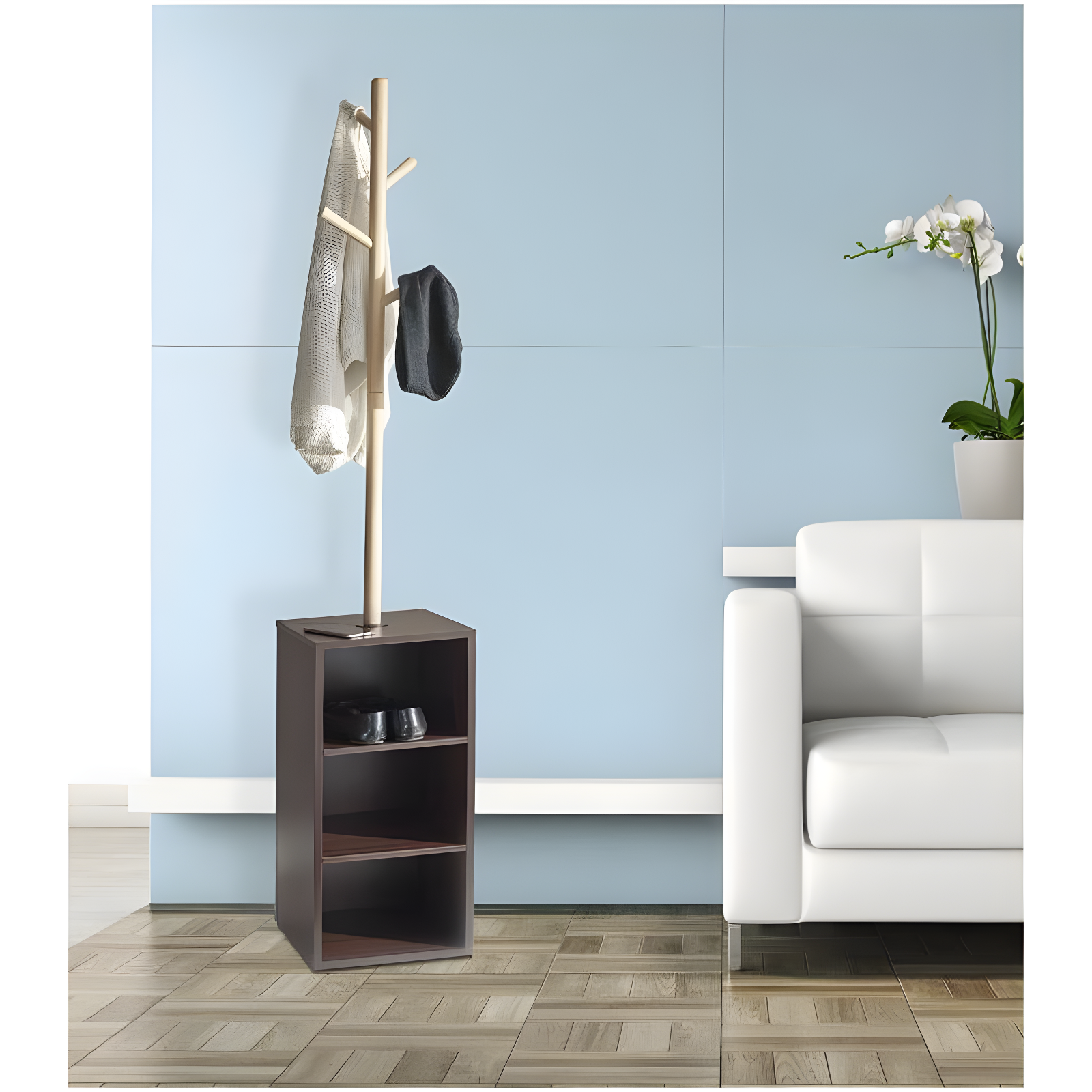Hutch Storage Coat Rack Walnut - Adesso: Wood Frame, 4 Hooks, Spot Clean, Freestanding Design