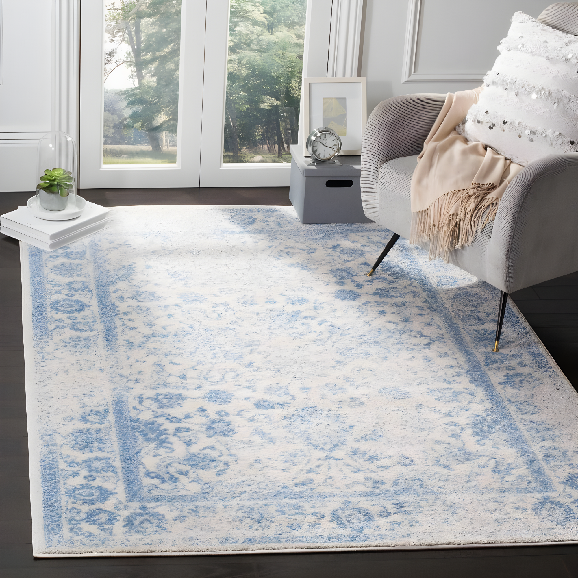 Adirondack ADR109 Machine Made Indoor Area Rug - Ivory/Light Blue - 6'x6' - Safavieh