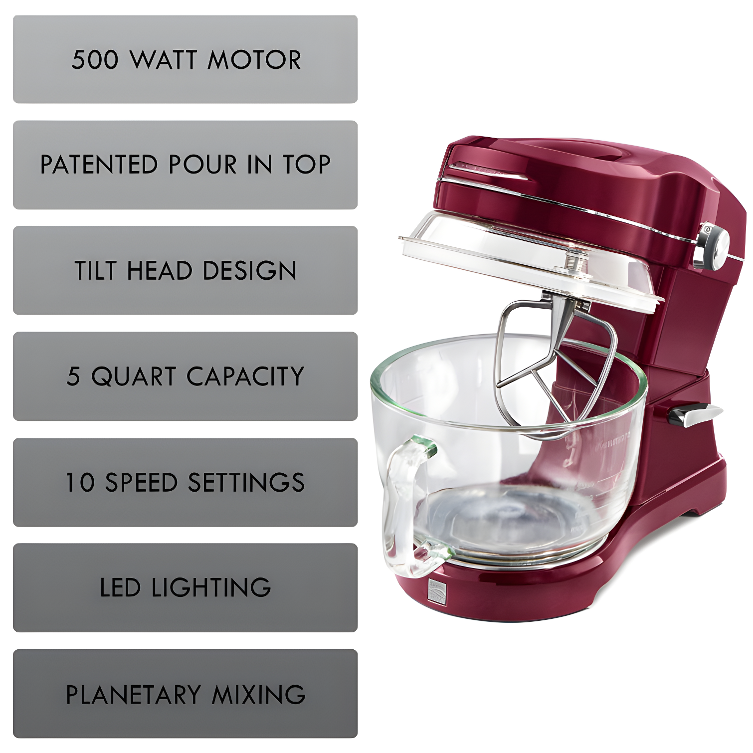 Kenmore KKEOVSMR Kenmore Elite Ovation 5 Qt. Stand Mixer with Pour-In Top, 500W