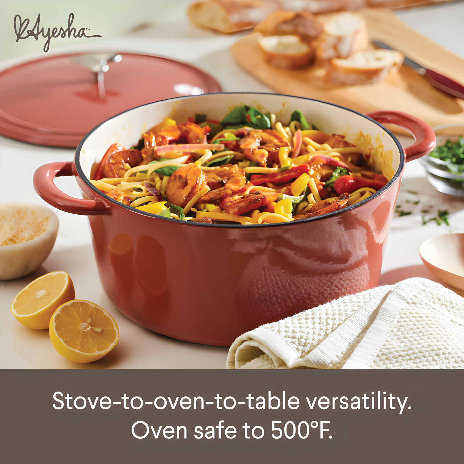 Ayesha Curry Enameled Cast Iron Induction Dutch Oven with Lid, 6 Quart