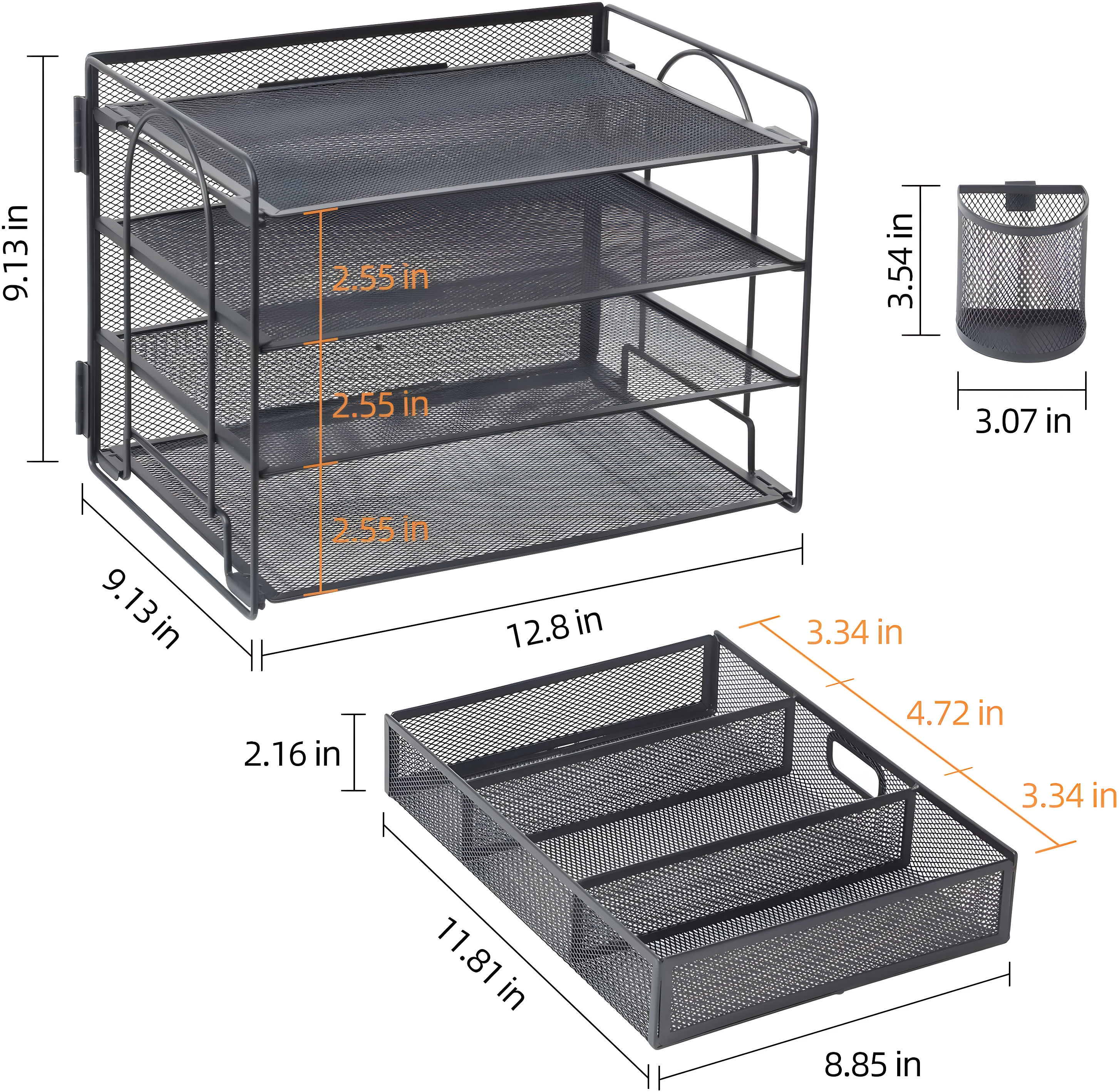 Marbrasse 4-Trays Desktop File Organizer with Pen Holder,Paper Letter Tray with Drawer and 2 Pen Holder