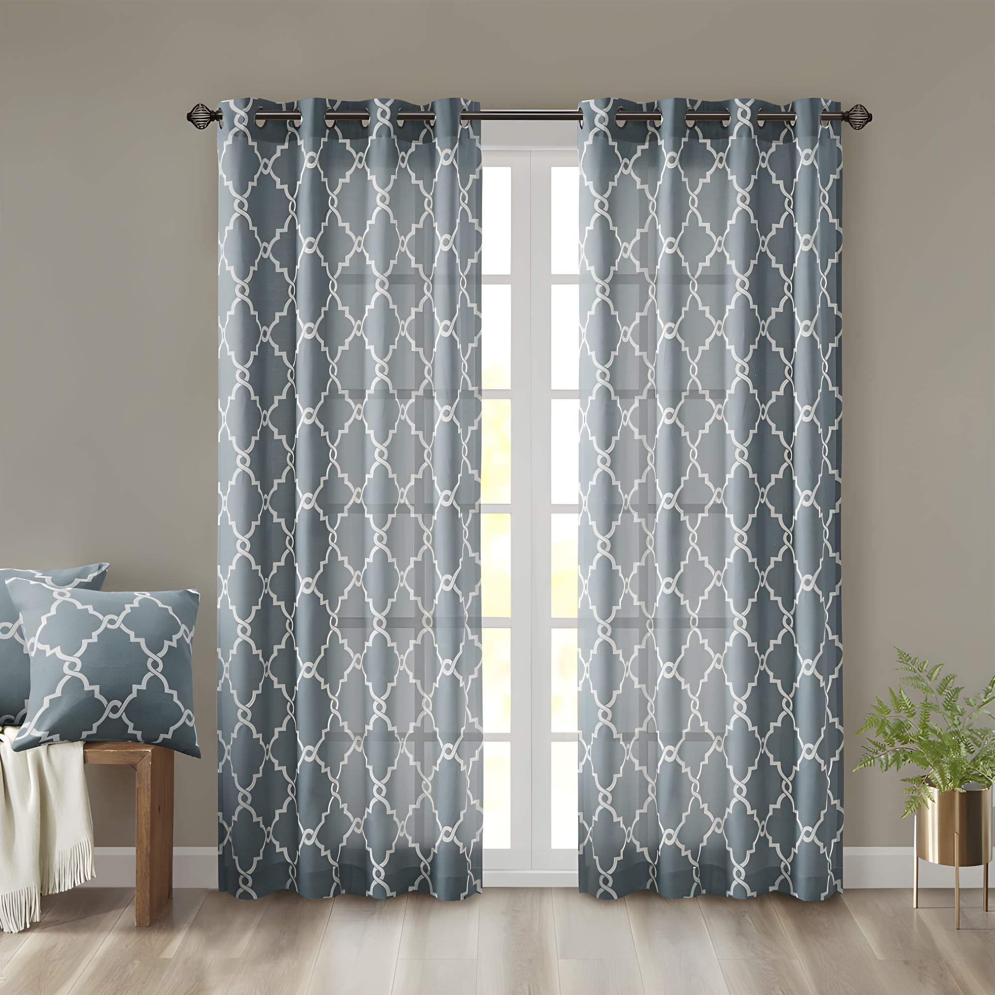 Madison Park Fretwork Print Grommet Top Single Window Curtain Panel