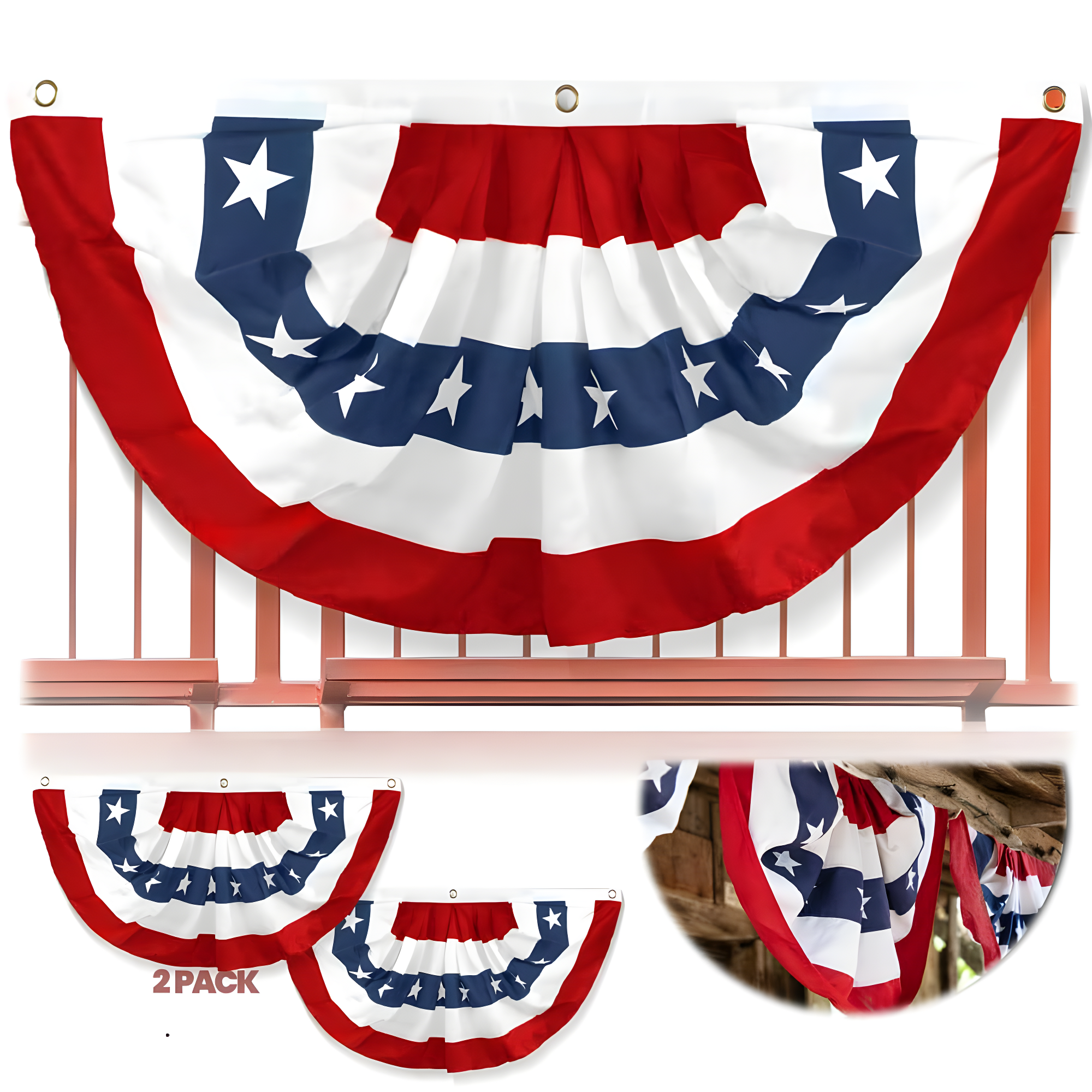 ANLEY USA Pleated Fan Flag, 1.5x3 ft American US Bunting Flag (Set of 2)