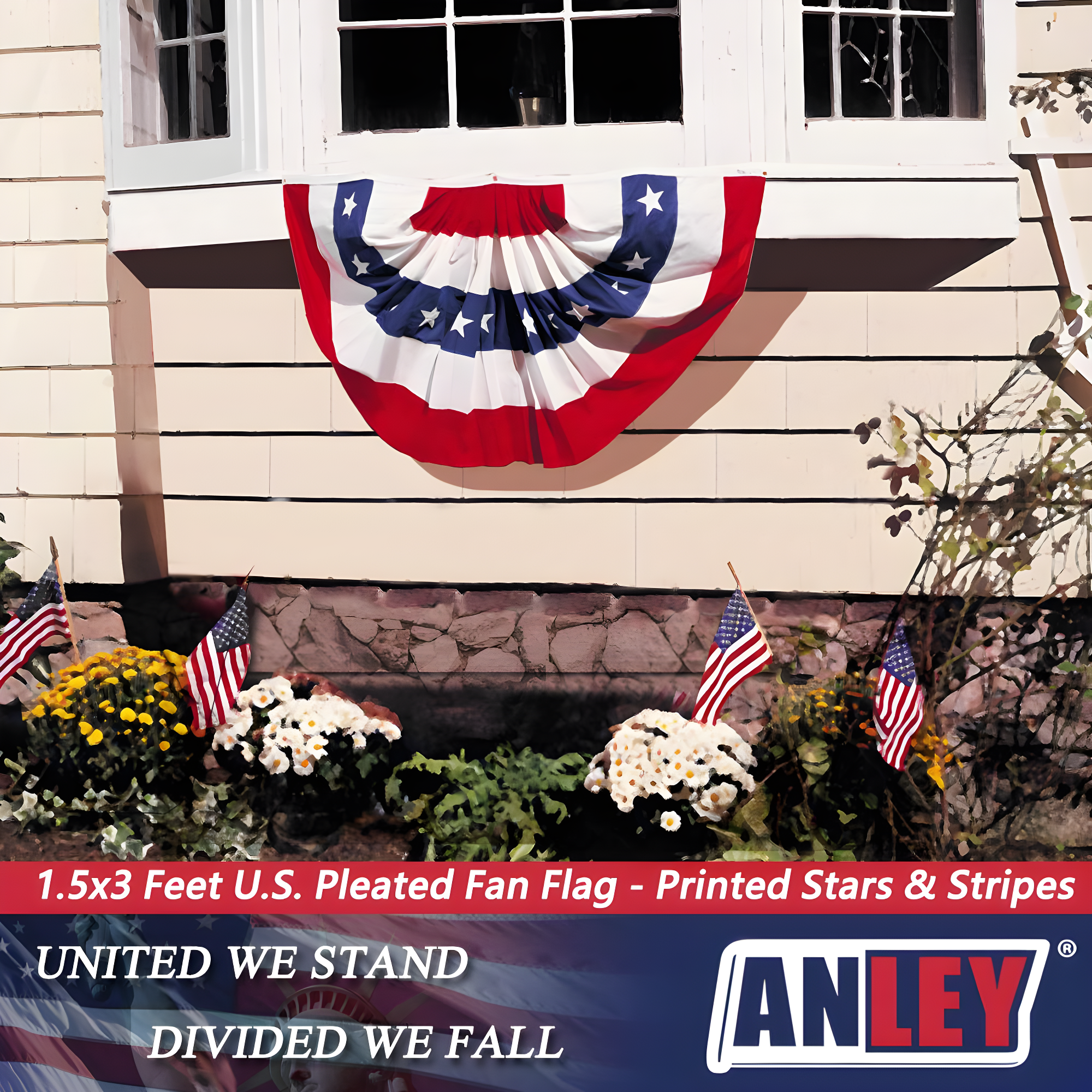 ANLEY USA Pleated Fan Flag, 1.5x3 ft American US Bunting Flag (Set of 2)