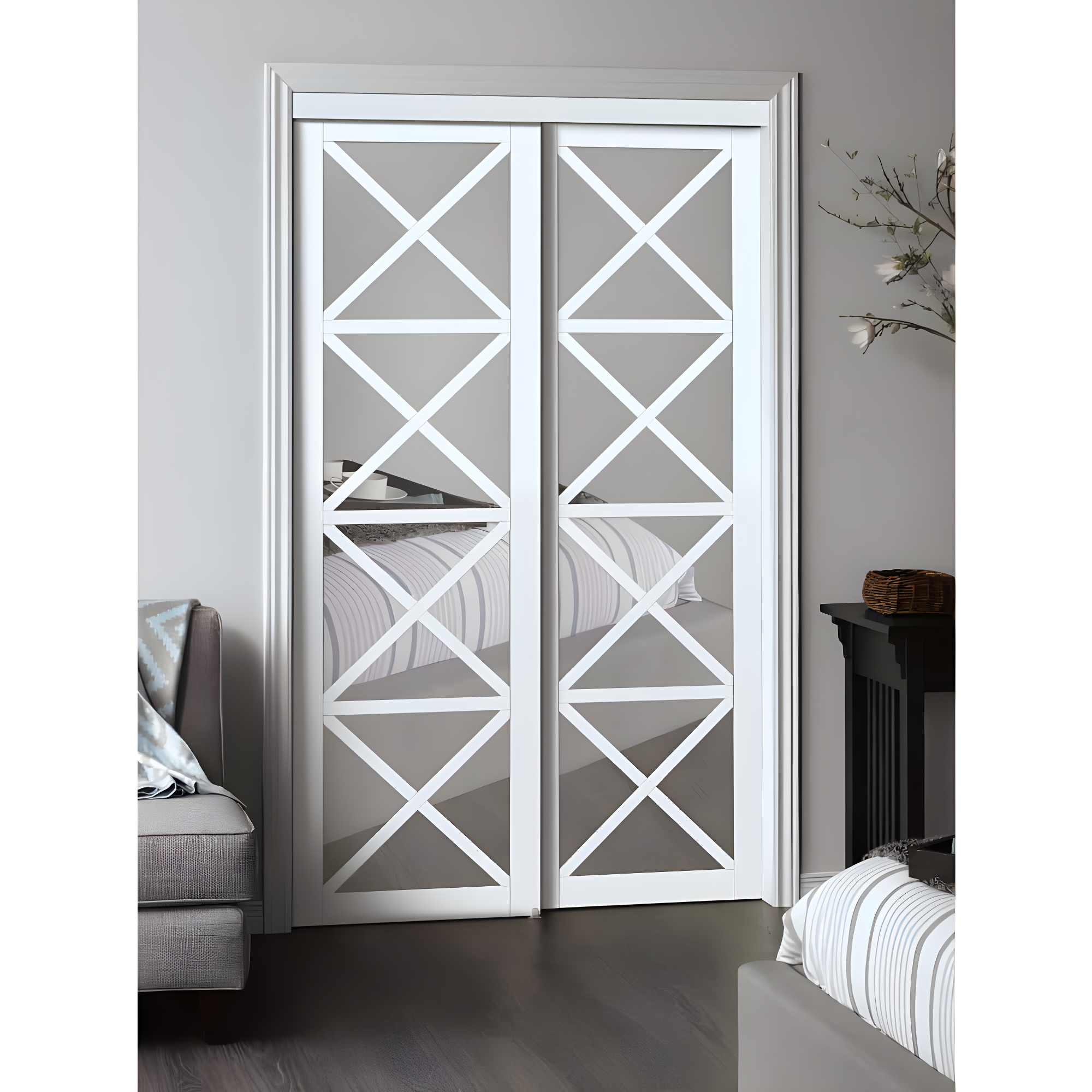 Lace 80'' Solid + Manufactured Wood Mirrored Low-Gloss Sliding Closet Doors