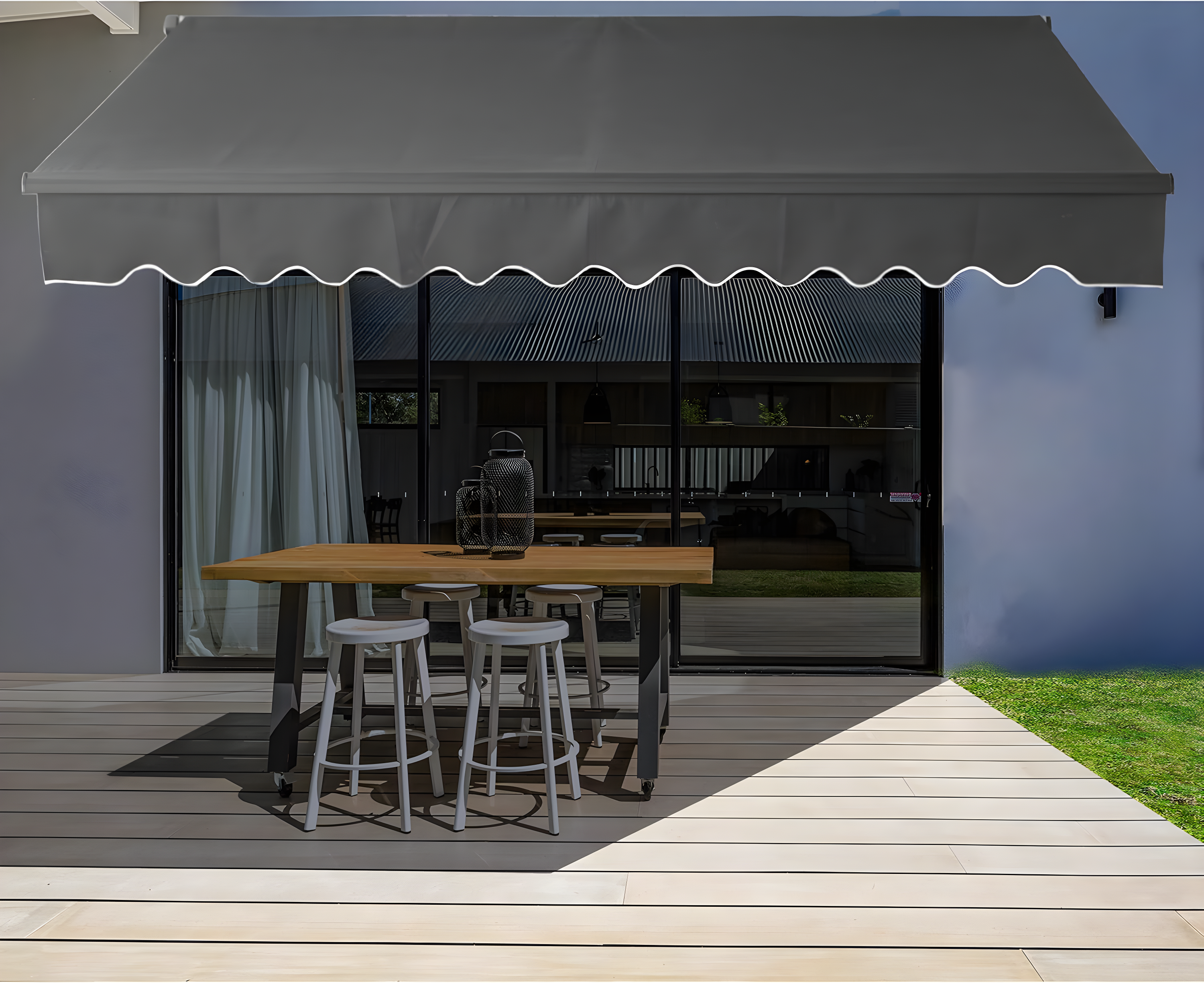 Motorized Retractable Patio Awning- Black Frame