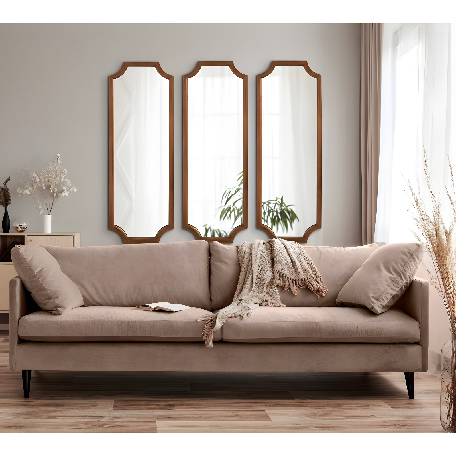 16" x 48" Hogan Framed Scallop Wall Mirror Rustic Brown - Kate & Laurel All Things Decor: Modern Style, No Assembly Required