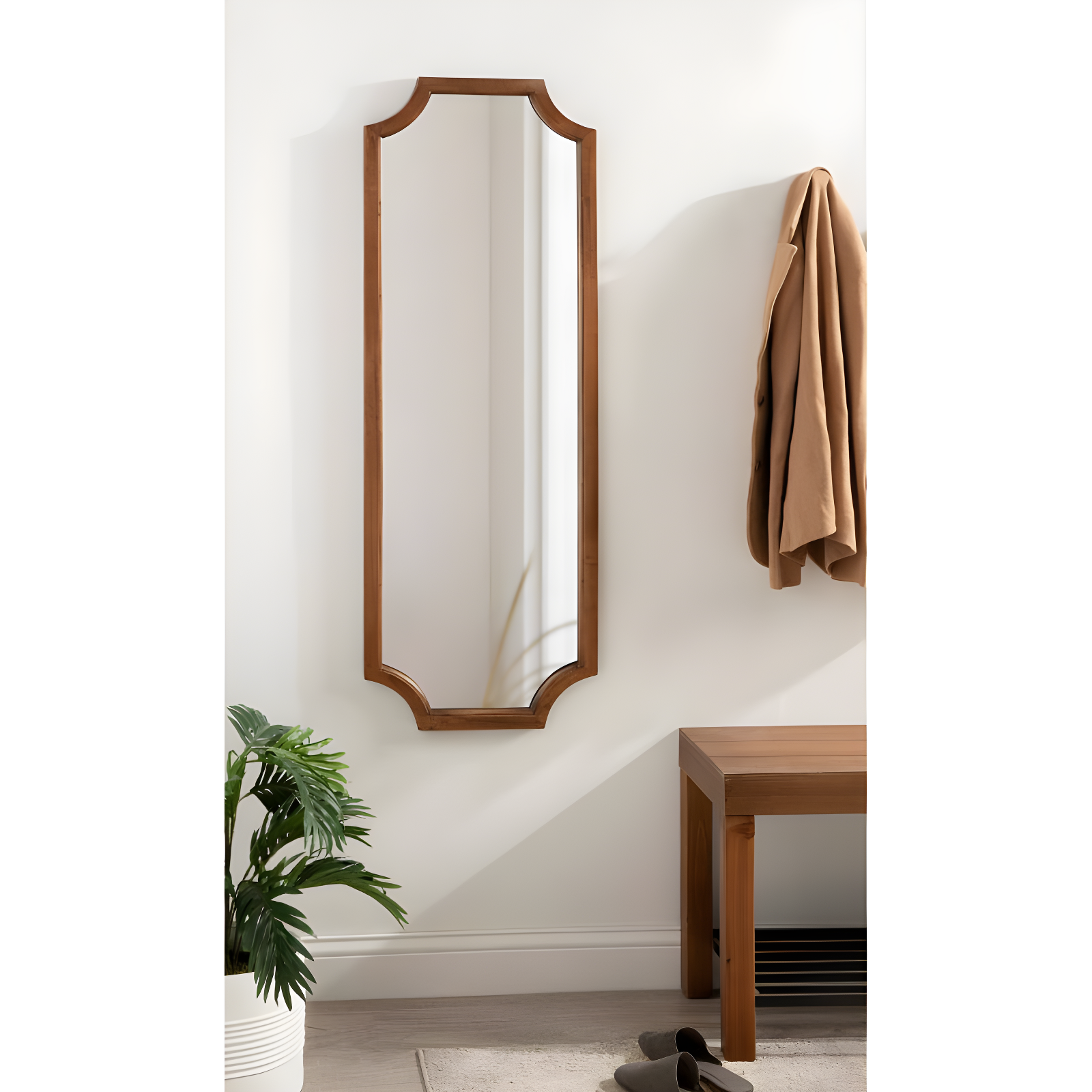 16" x 48" Hogan Framed Scallop Wall Mirror Rustic Brown - Kate & Laurel All Things Decor: Modern Style, No Assembly Required