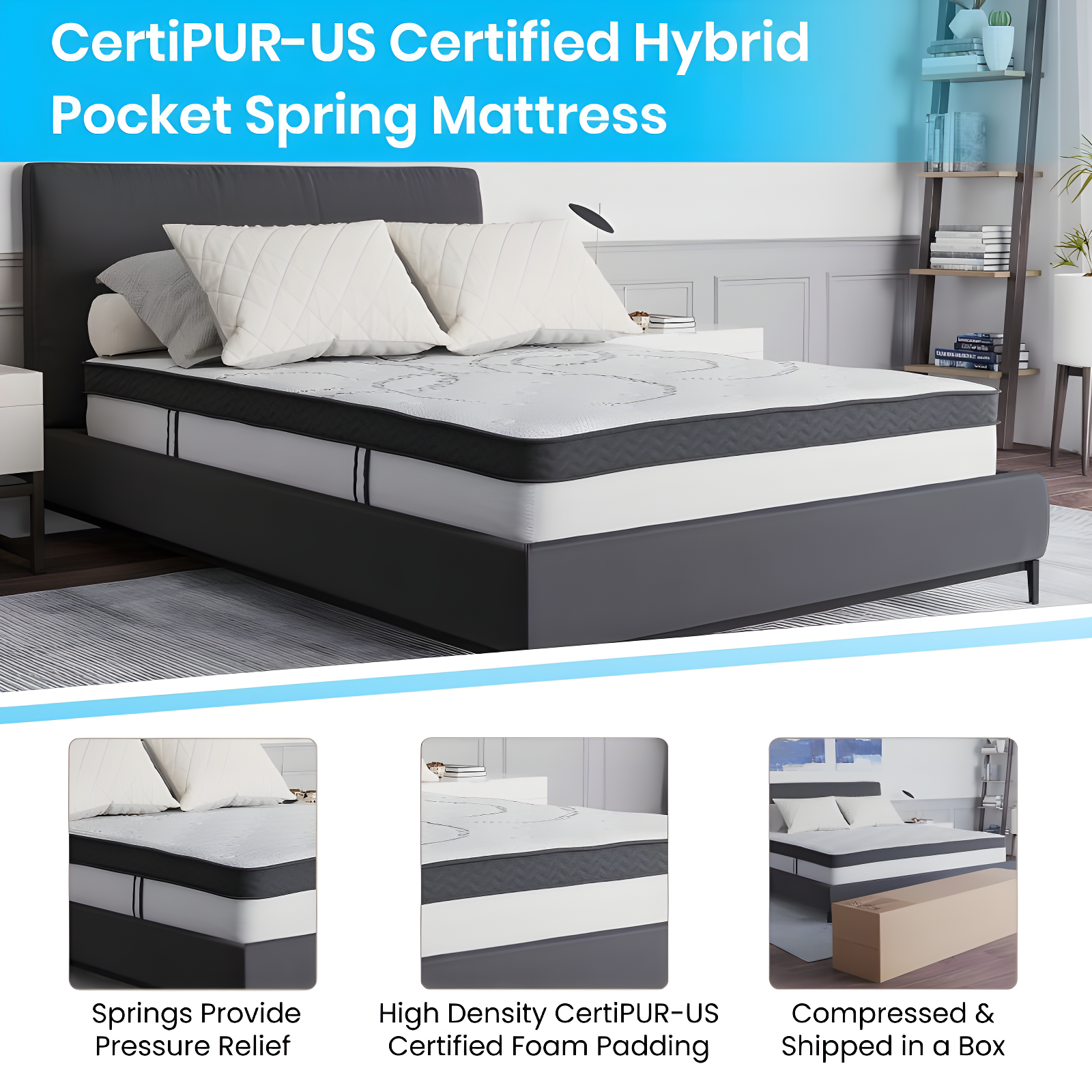 Merrick Lane 10 Inch Hybrid Full Size Mattress CertiPUR-US Certified Foam & Pocket Spring Mattress in a Box