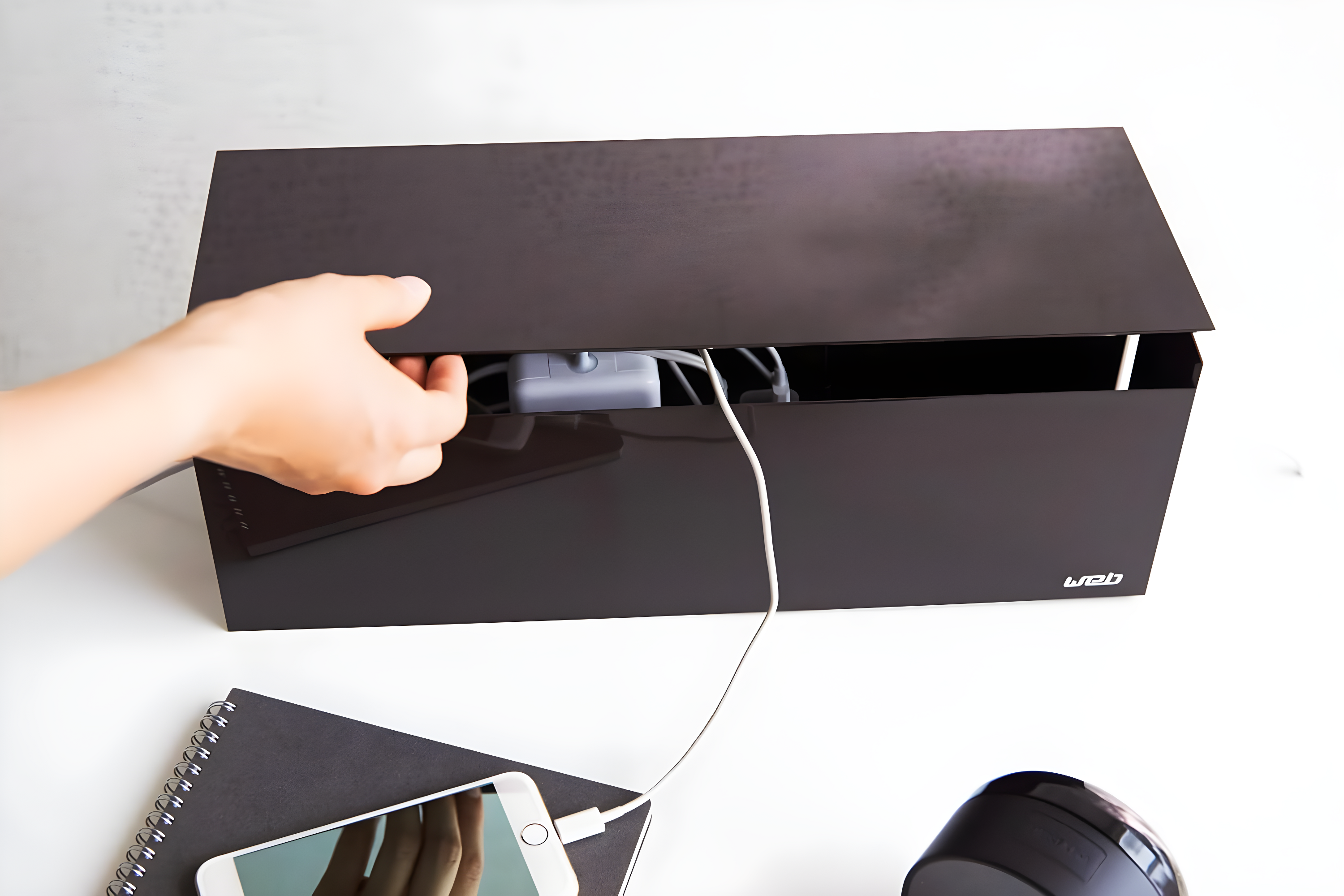 Yamazaki Home Cable Box - Outlet Cord Storage Organizer, Cover Protector, Anti-Slip Rubber Feet