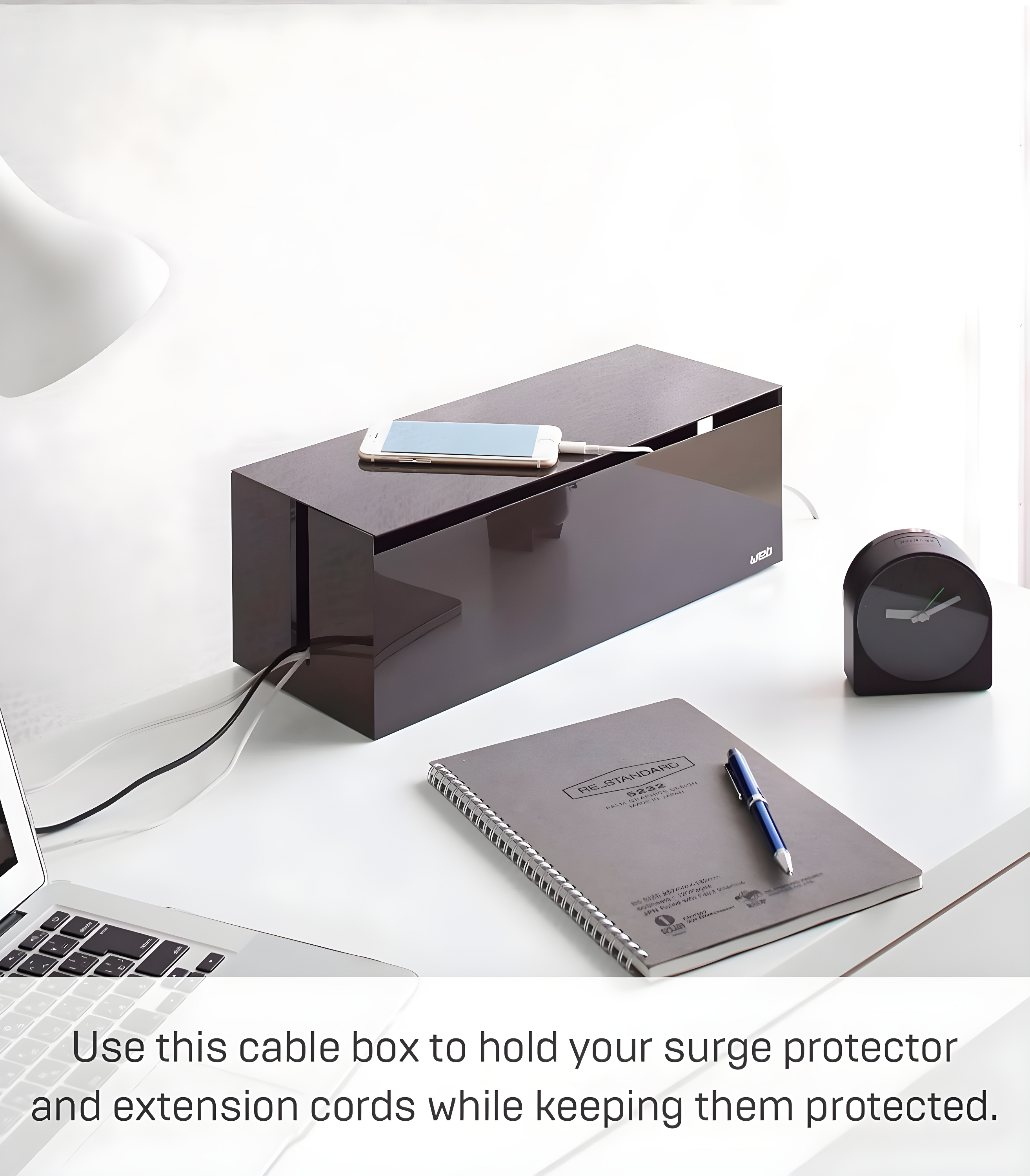 Yamazaki Home Cable Box - Outlet Cord Storage Organizer, Cover Protector, Anti-Slip Rubber Feet