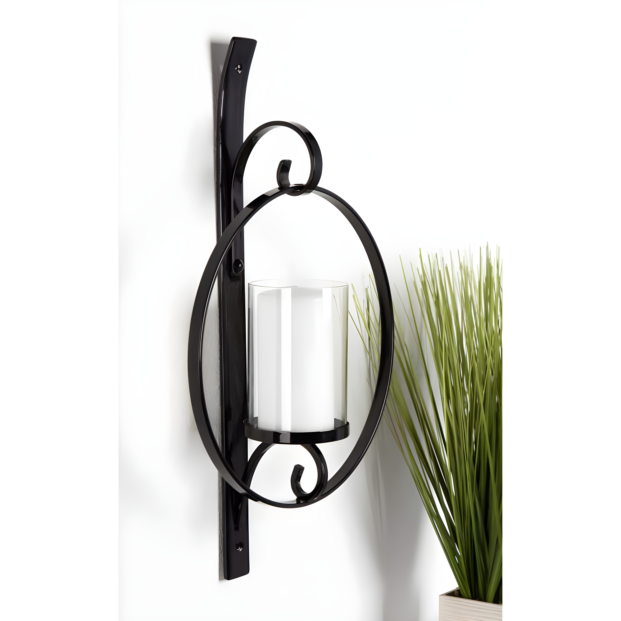 Kate and Laurel Doria Round Metal Wall Sconce, 12x22, Black