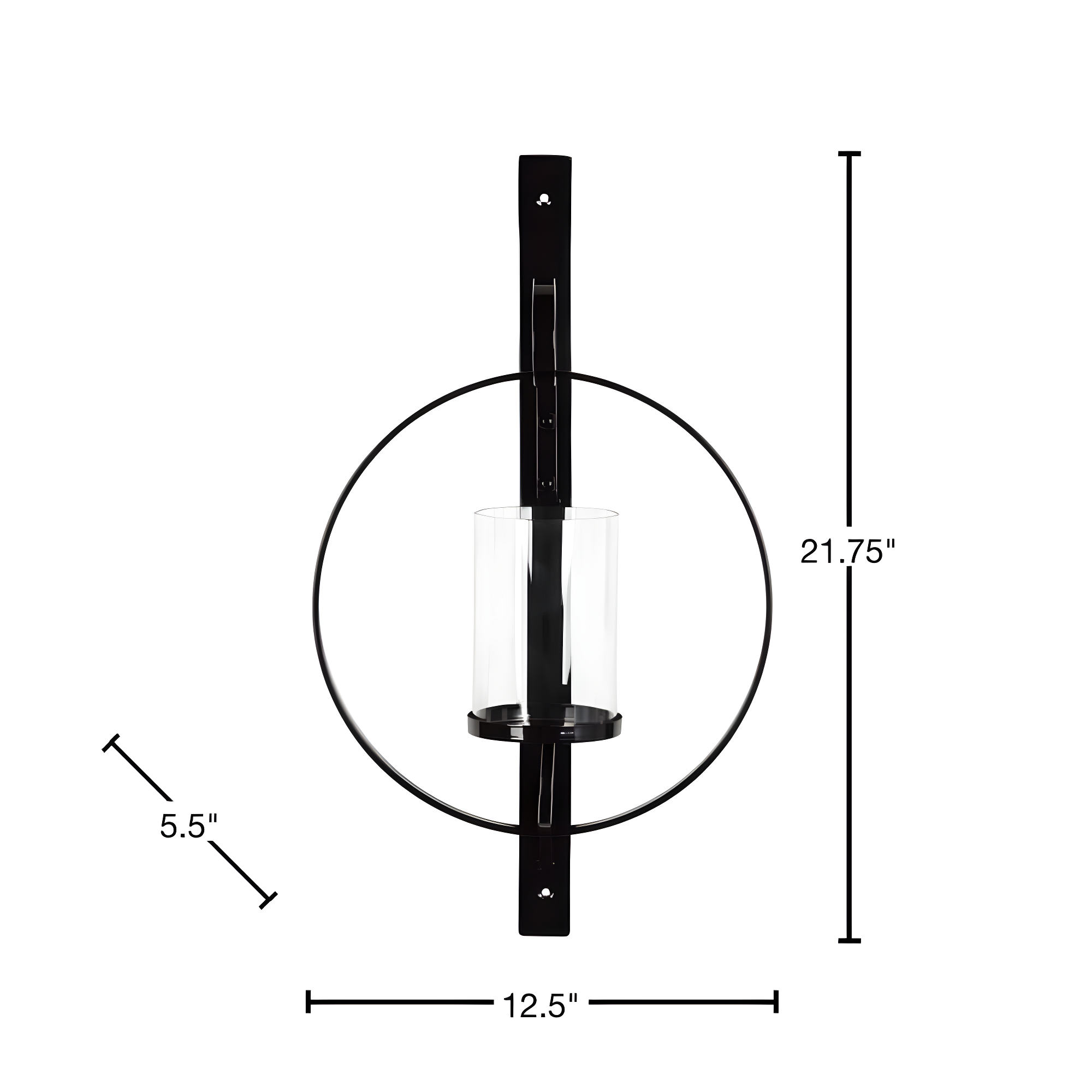 Kate and Laurel Doria Round Metal Wall Sconce, 12x22, Black