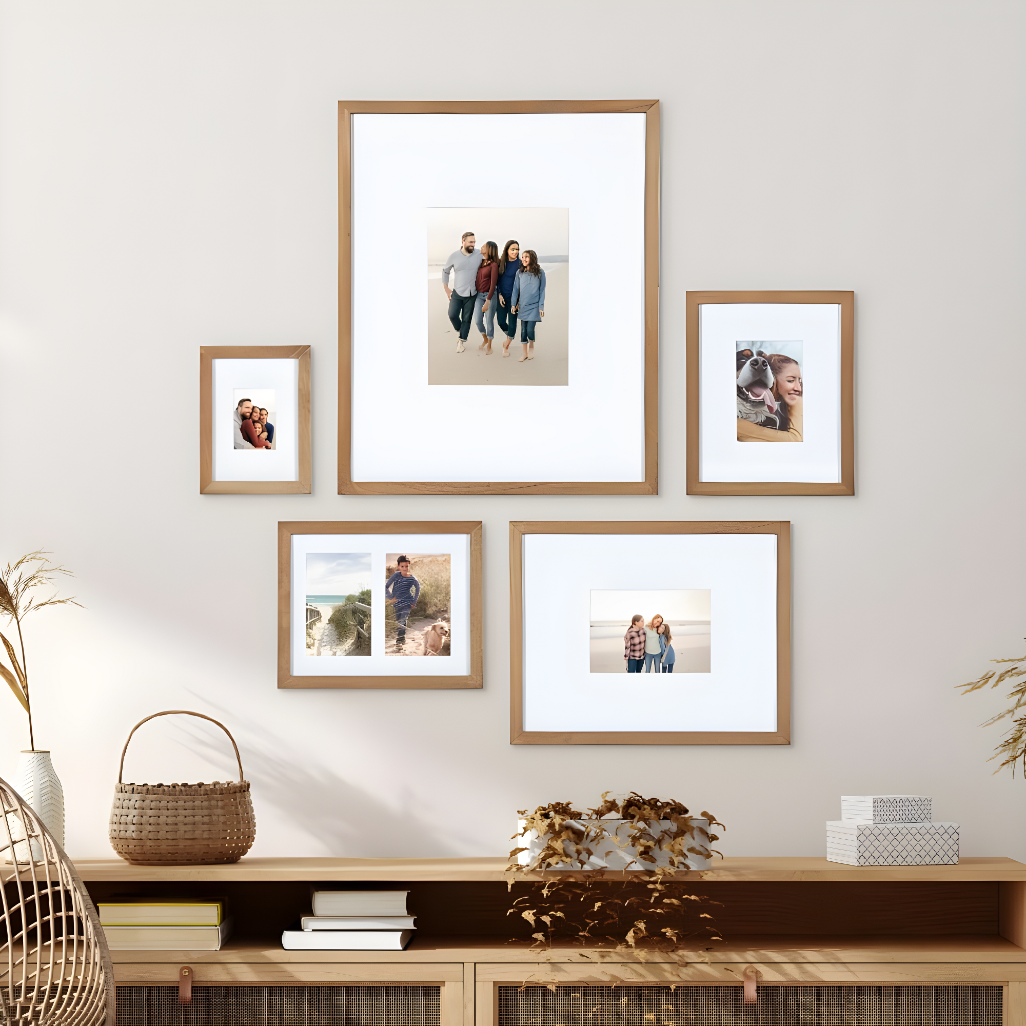 Kate and Laurel Gallery Transitional Frame Set, Set of 5, Rustic Brown, Sophisticated Picture Frame Collage With Multiple Sizes Included