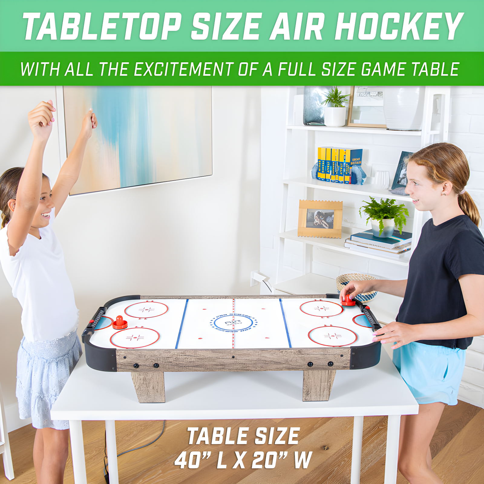 GoSports 40 Inch Table Top Air Hockey Game for Kids - Oak