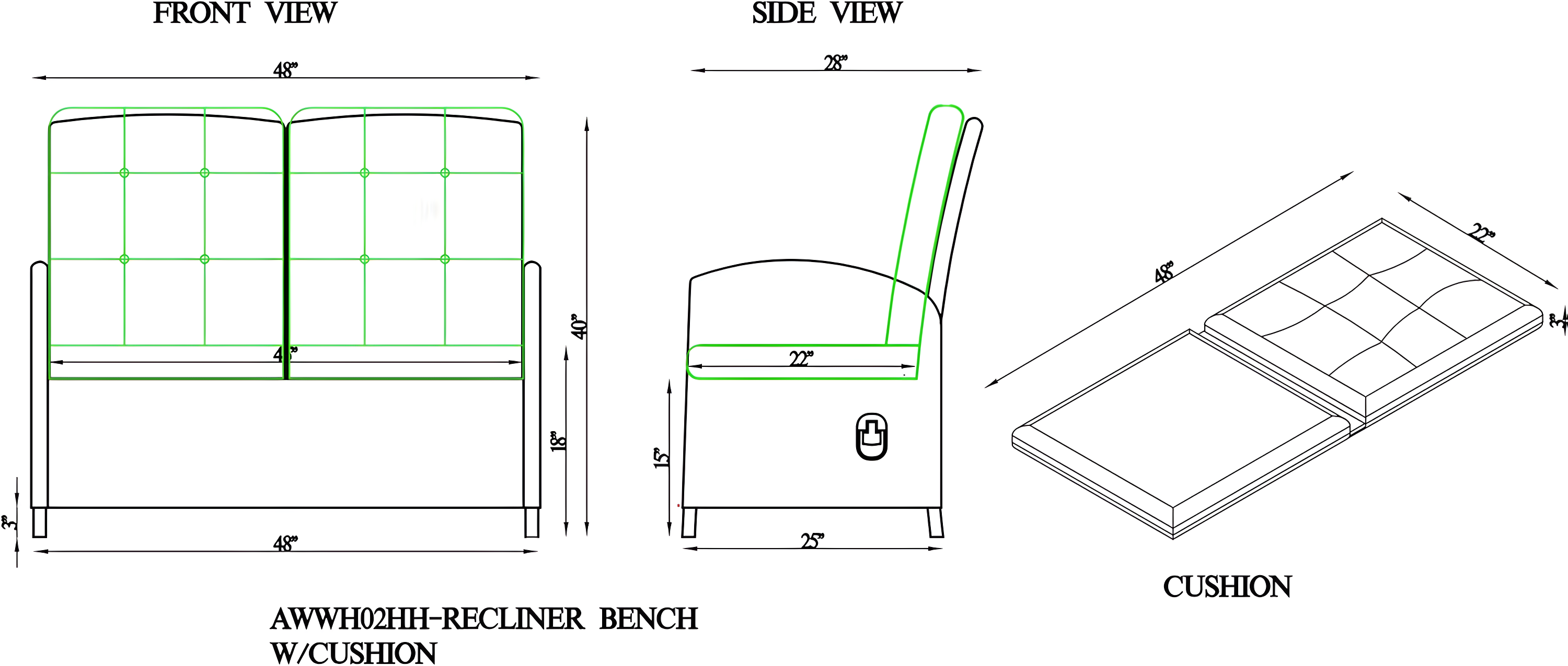 Monaco Outdoor 2 Seat Reclining Bench - Gray - Alaterre Furniture