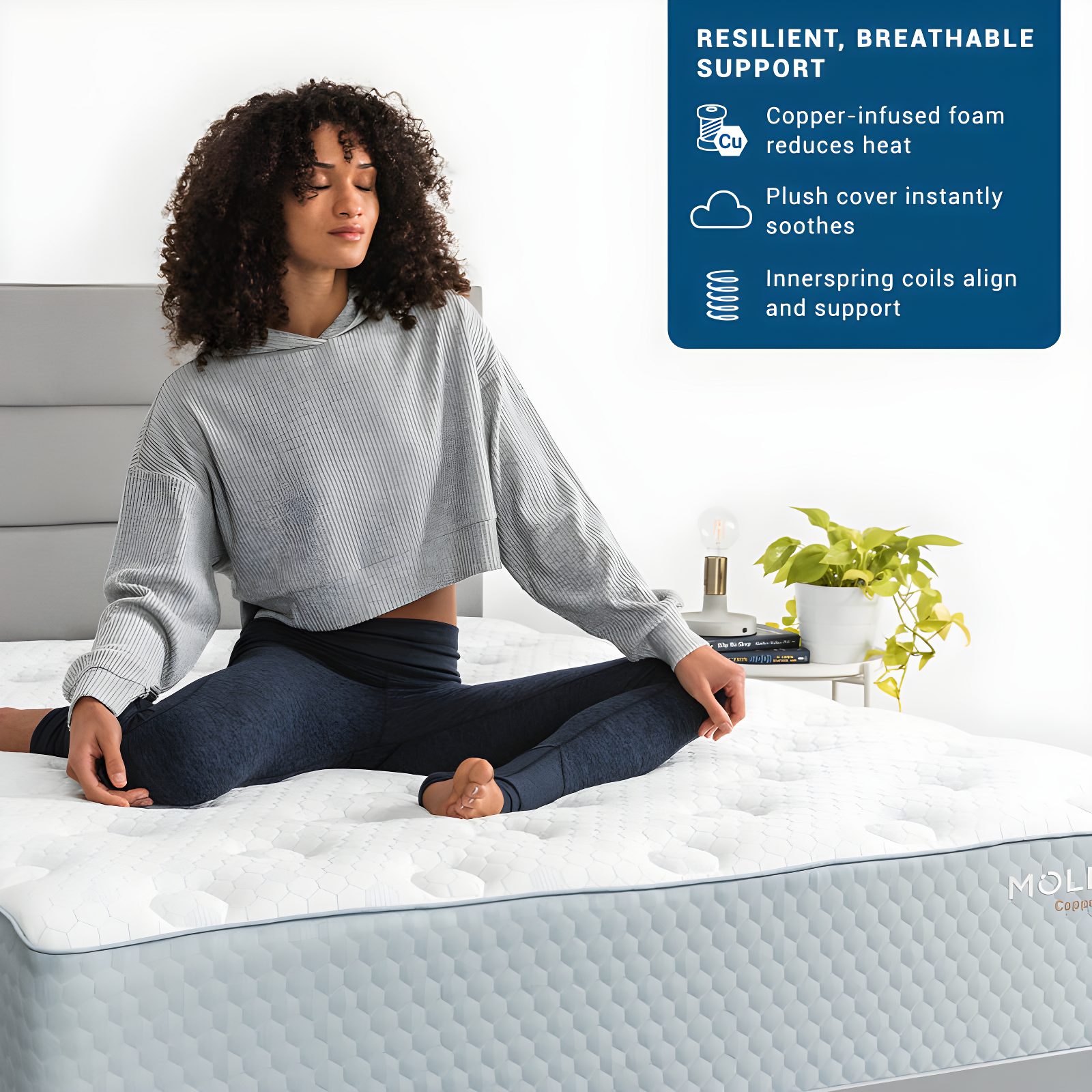 MOLECULE MOLECULE CopperWELL 13" Hybrid Cooling Gel Memory Foam and Encased Coil Medium Firm Mattress