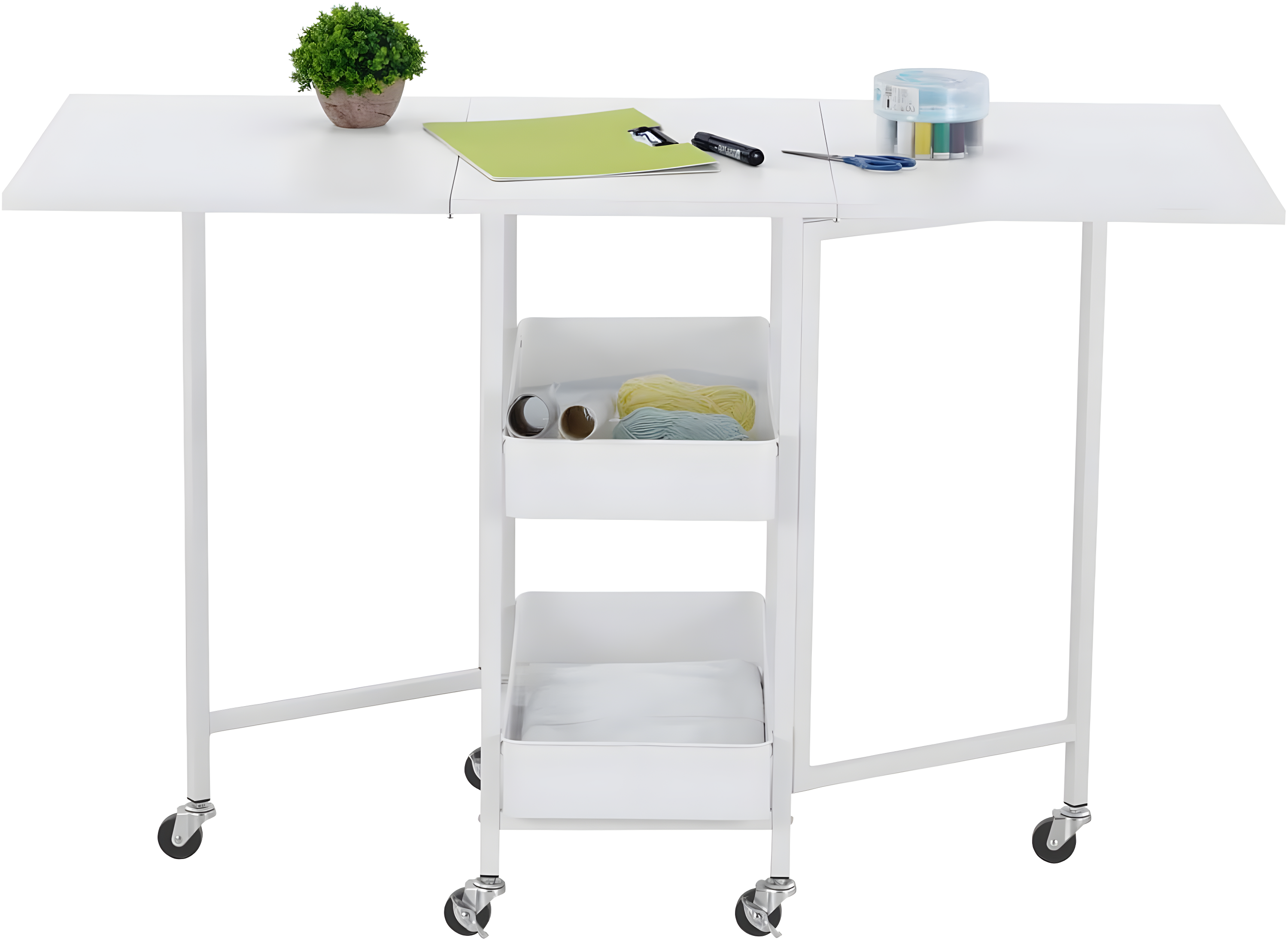 Simply Tidy Kensington White Table Rolling Cart and Extendable Panels Multi-Functional Storage Cart for Home, Office, and Kitchen - 1 Pack