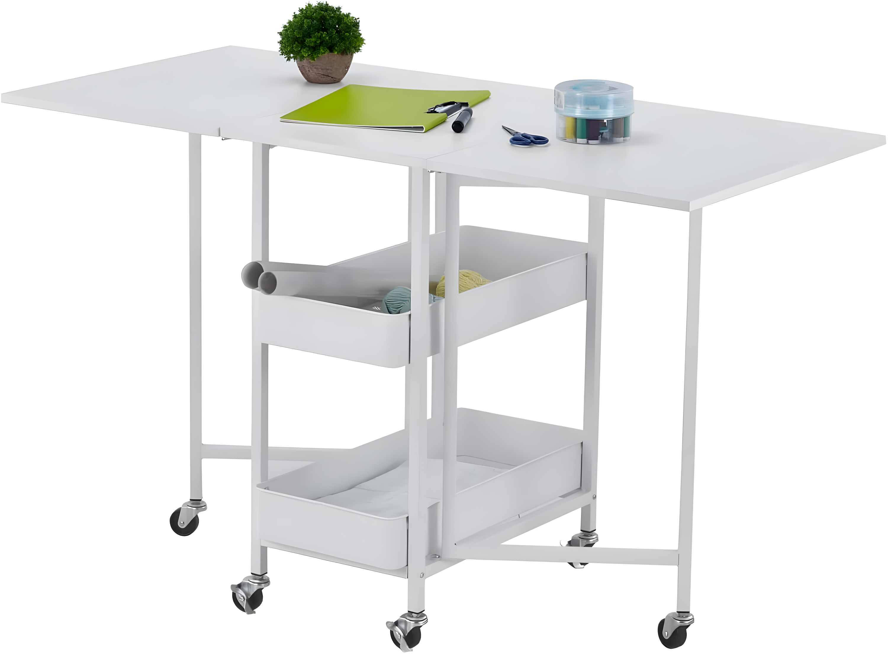 Simply Tidy Kensington White Table Rolling Cart and Extendable Panels Multi-Functional Storage Cart for Home, Office, and Kitchen - 1 Pack