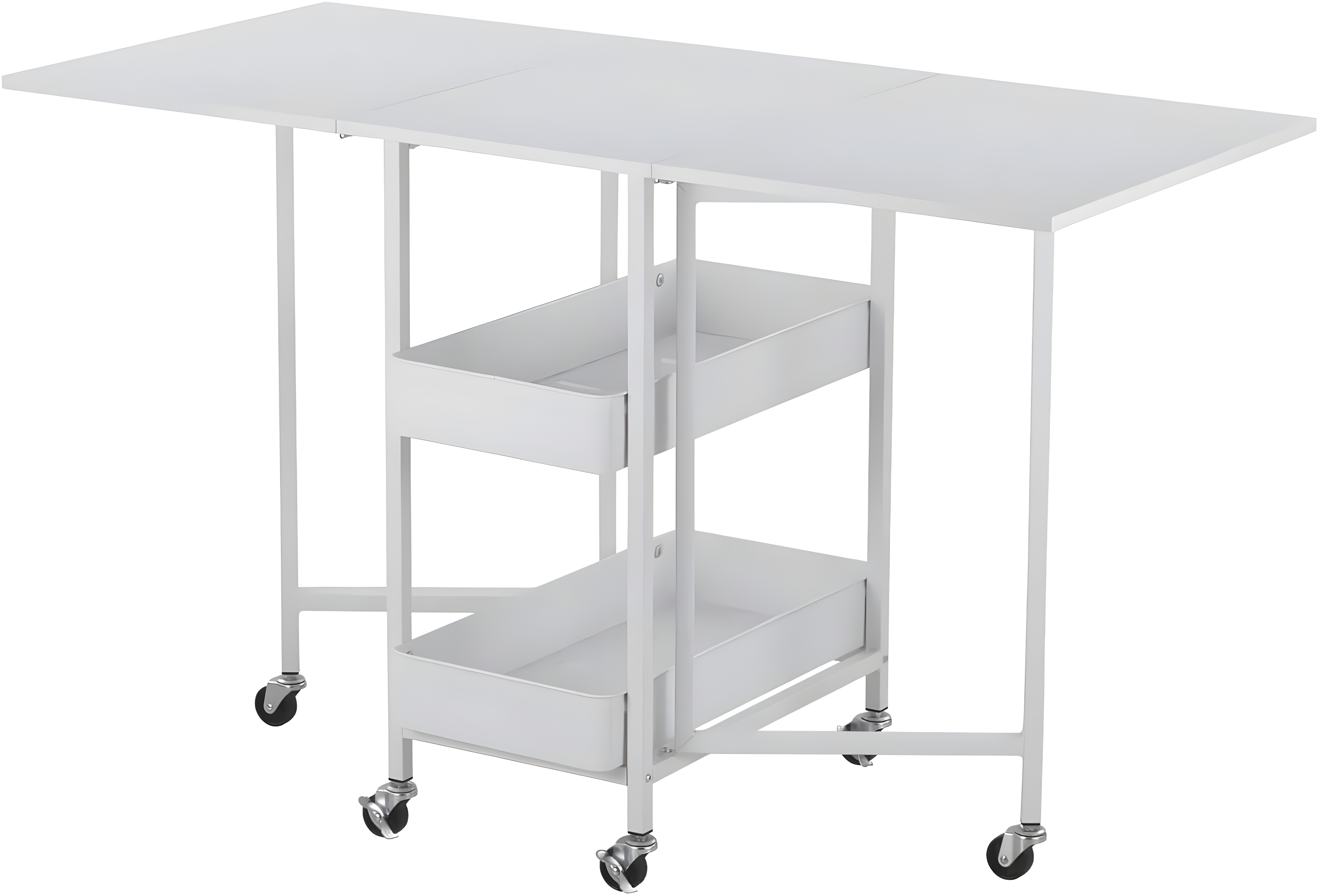 Simply Tidy Kensington White Table Rolling Cart and Extendable Panels Multi-Functional Storage Cart for Home, Office, and Kitchen - 1 Pack