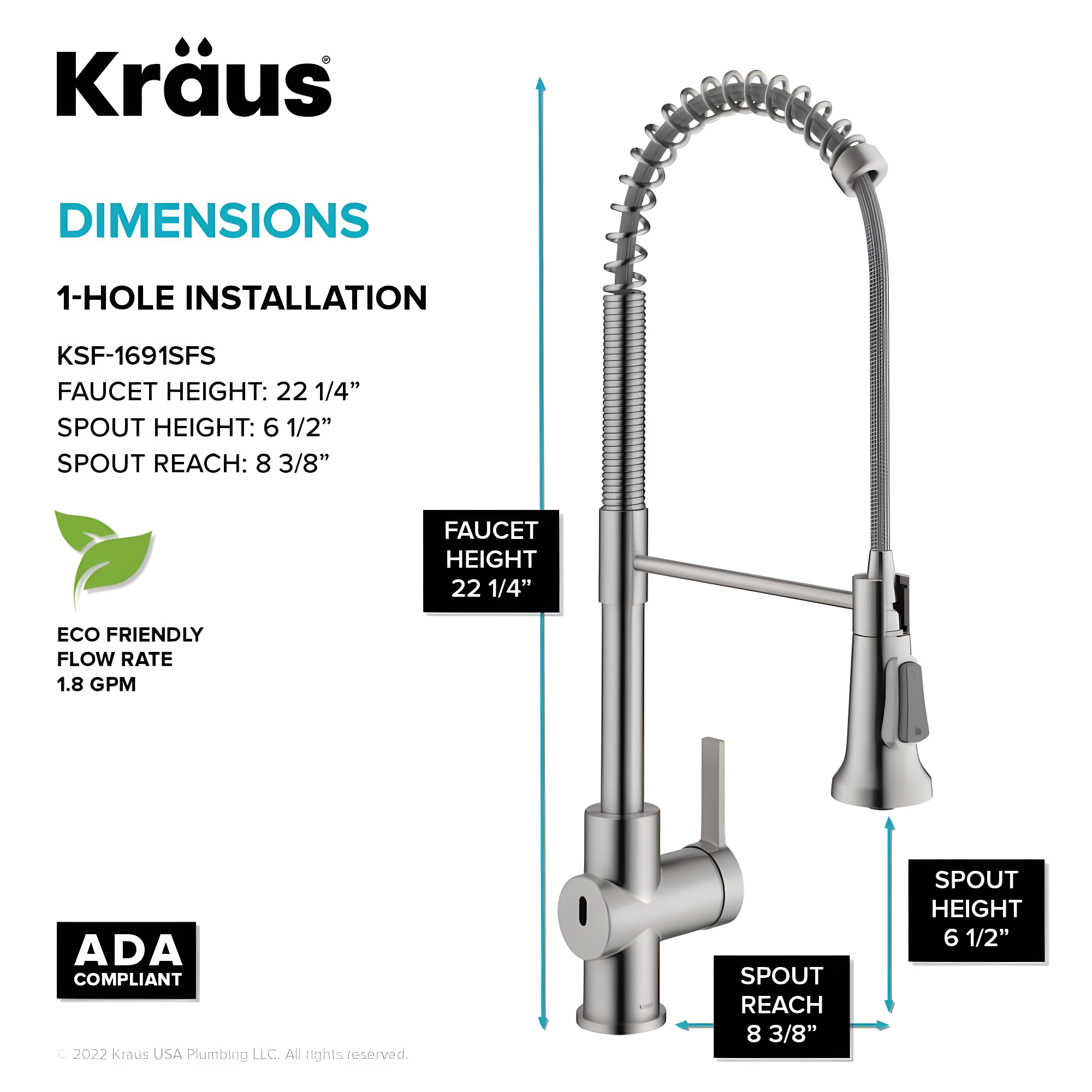 KRAUS Britt Touchless Sensor Commercial Single Handle Pull Down Kitchen Faucet