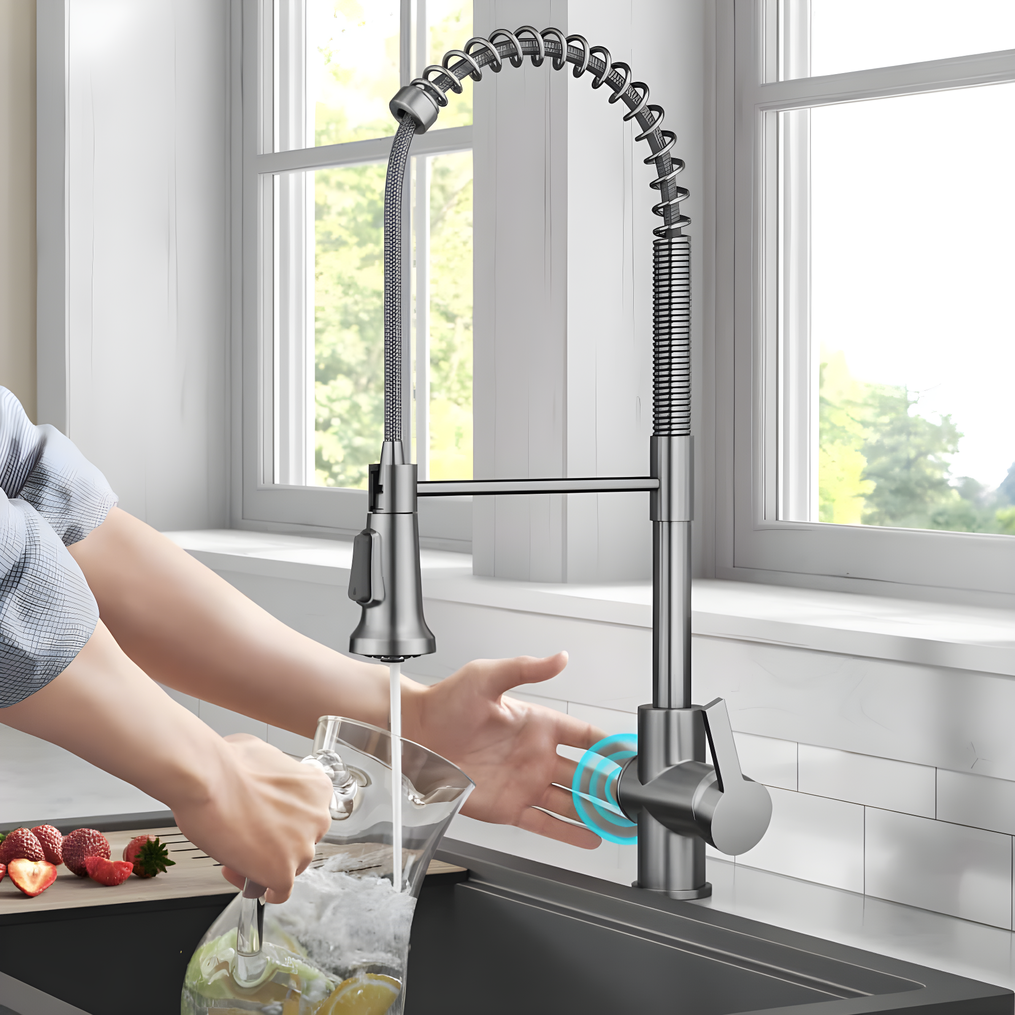 KRAUS Britt Touchless Sensor Commercial Single Handle Pull Down Kitchen Faucet