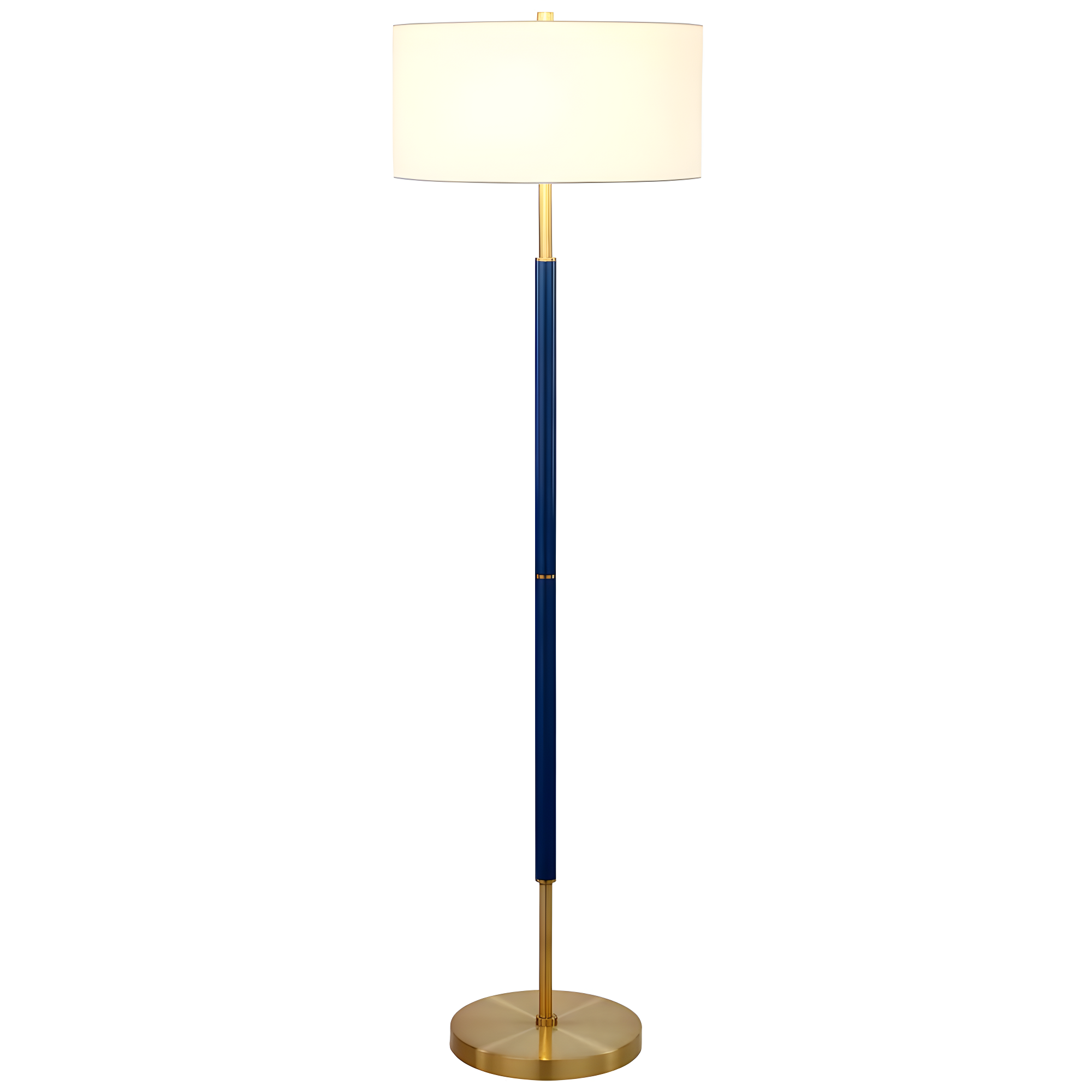 Evelyn&Zoe Simone 2-Light Floor Lamp with Fabric Shade, Blue/Brass/White