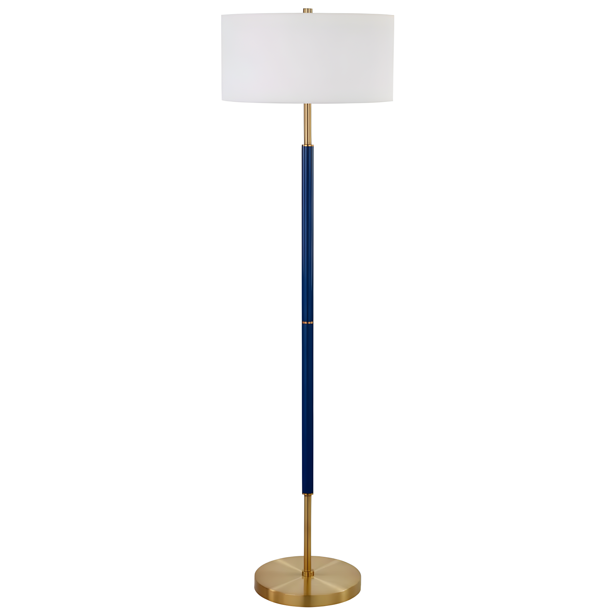 Evelyn&Zoe Simone 2-Light Floor Lamp with Fabric Shade, Blue/Brass/White