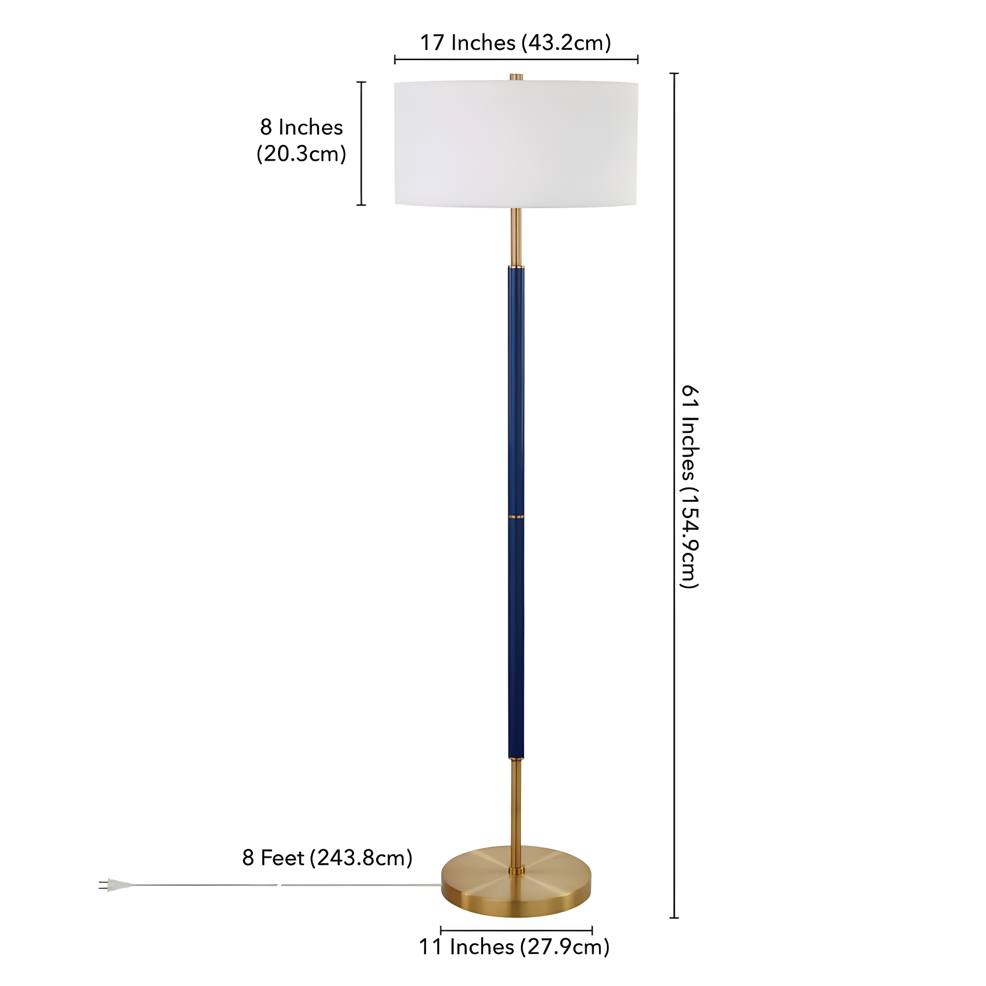 Evelyn&Zoe Simone 2-Light Floor Lamp with Fabric Shade, Blue/Brass/White