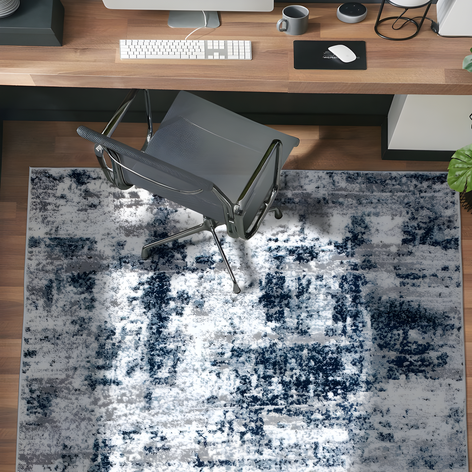 World Rug Gallery Distressed Abstract Blue 3'3" x 5' Area Rug