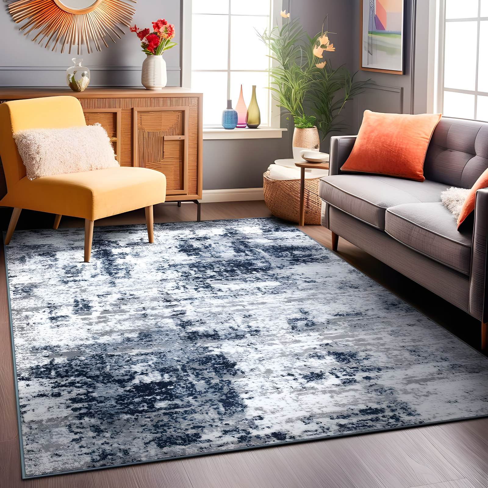 World Rug Gallery Distressed Abstract Blue 3'3" x 5' Area Rug