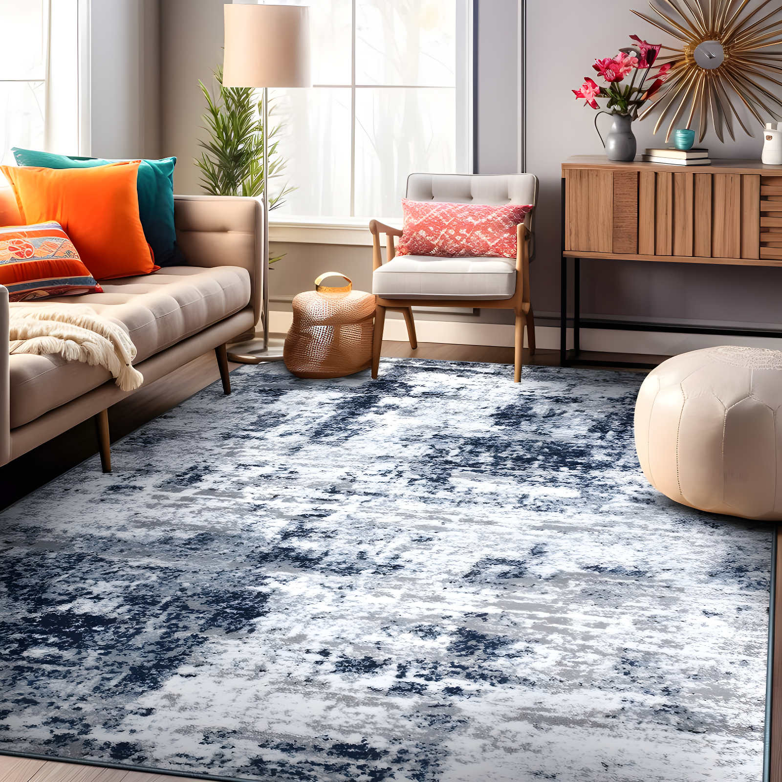 World Rug Gallery Distressed Abstract Blue 3'3" x 5' Area Rug