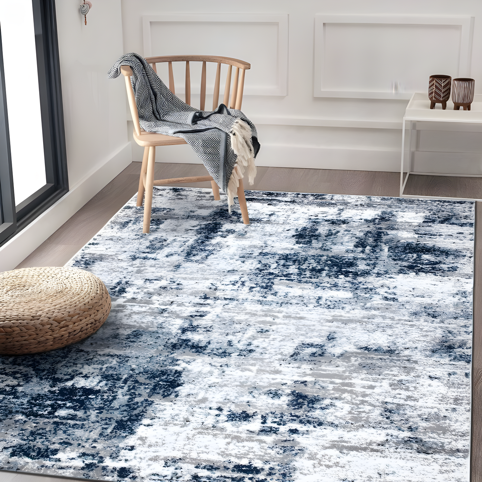 World Rug Gallery Distressed Abstract Blue 3'3" x 5' Area Rug