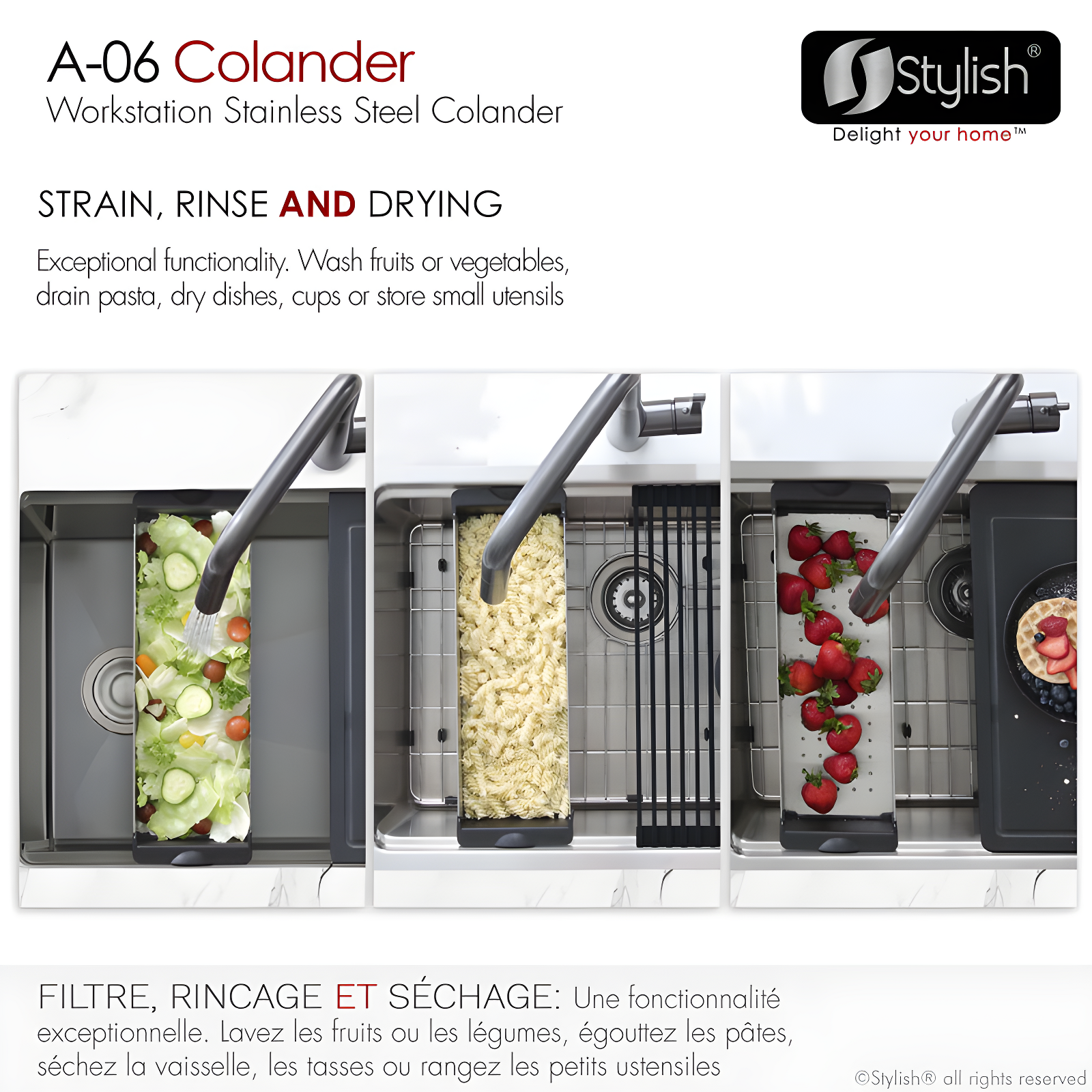 STYLISH Stylish Stainless Steel Workstation Colander