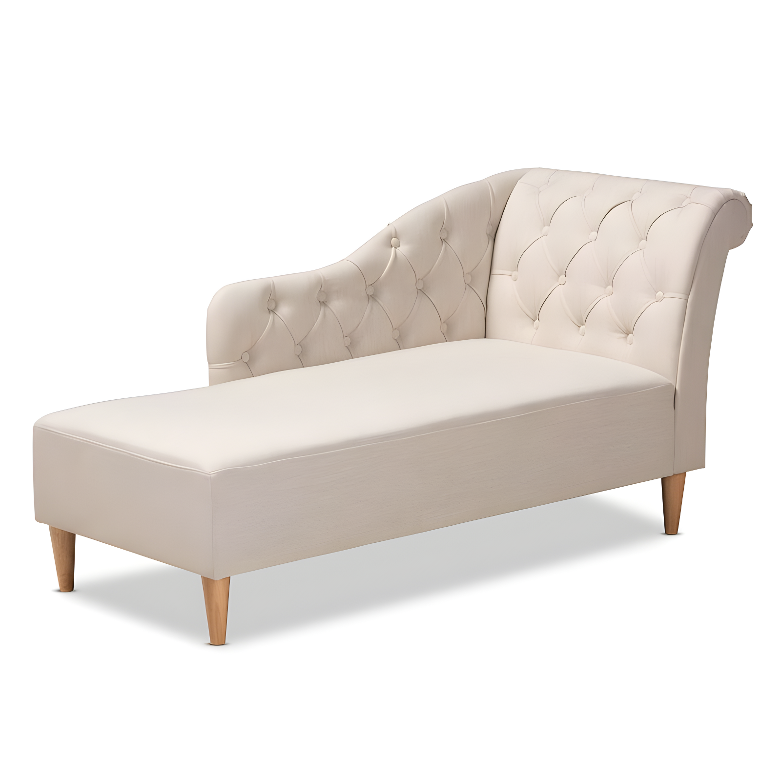 Baxton Studio Emeline Chaise Beige : Upholstered Polyester, Modern Style, Wood Frame, 400 lbs Capacity