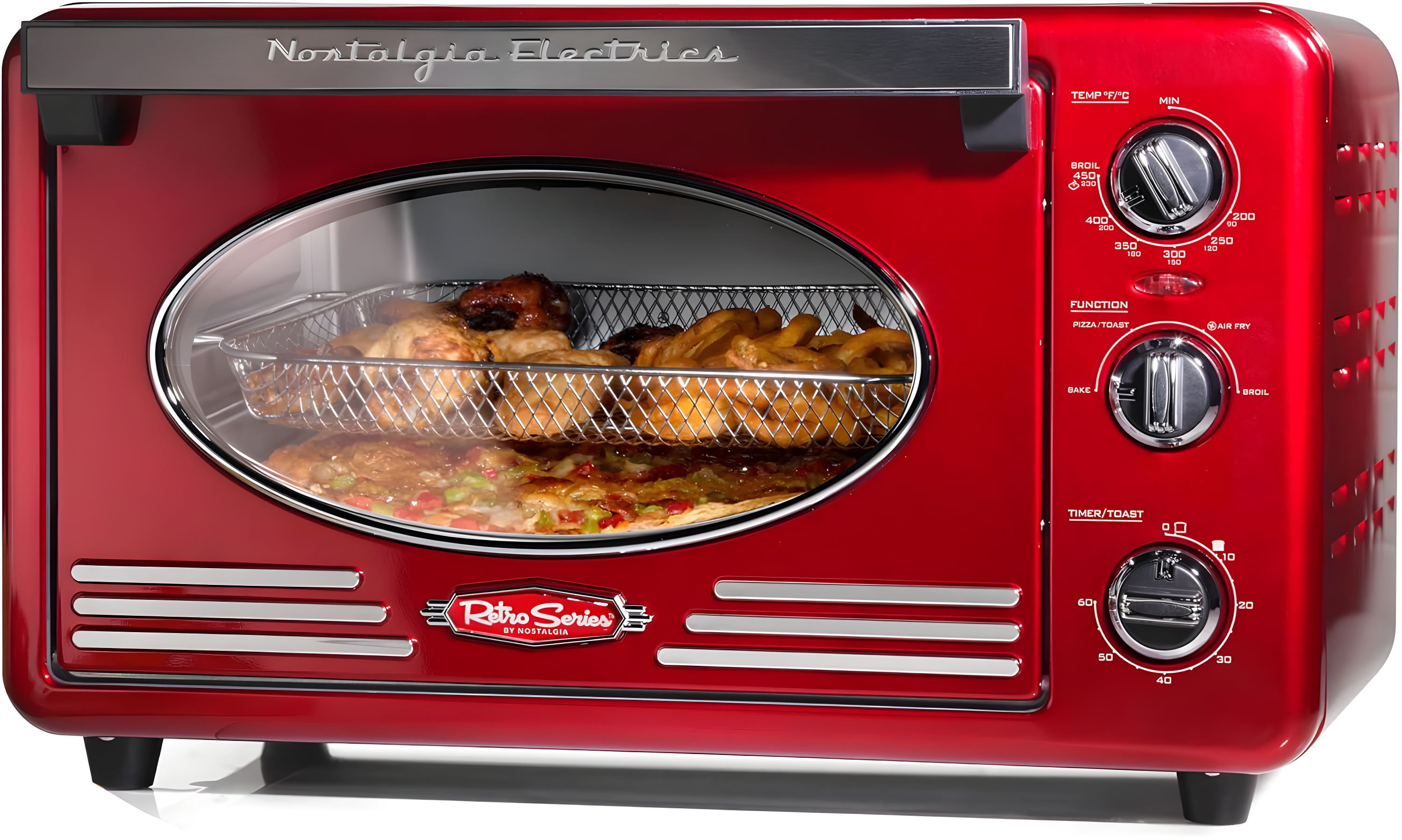 Nostalgia Nostalgia Large-Capacity 0.7-Cu. Ft. Capacity Multi-Functioning Retro Air Fryer Toaster Oven, Fits 12 Slices of Bread and Two 12-Inch Pizzas, Built In Timer, Includes Baking Pan, Wire Racks and Crumb Tray
