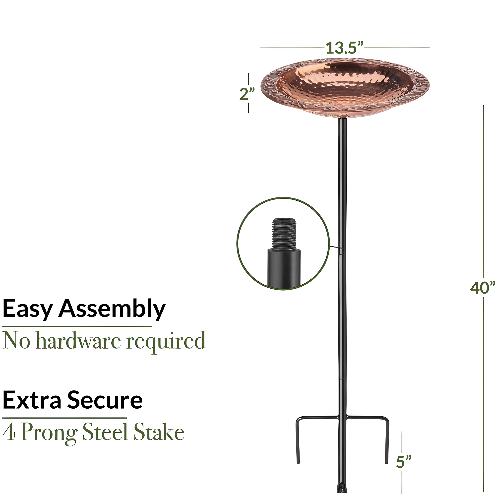 Good Directions BBG Pure Copper Garden Pole Bird Bath, 13" Basin