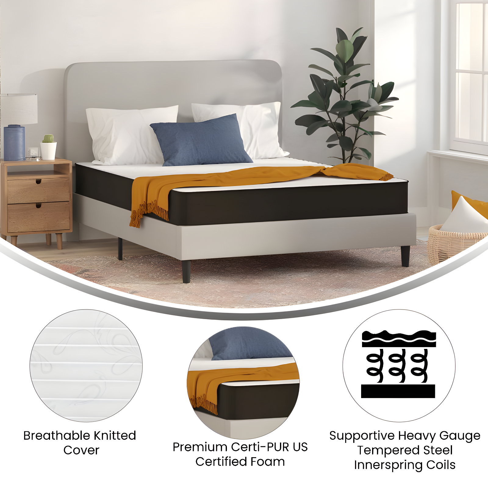 Flash Furniture Capri Comfortable Sleep 8 Inch CertiPUR-US Certified Foam and Innerspring Hybrid Mattress, Queen Mattress in a Box
